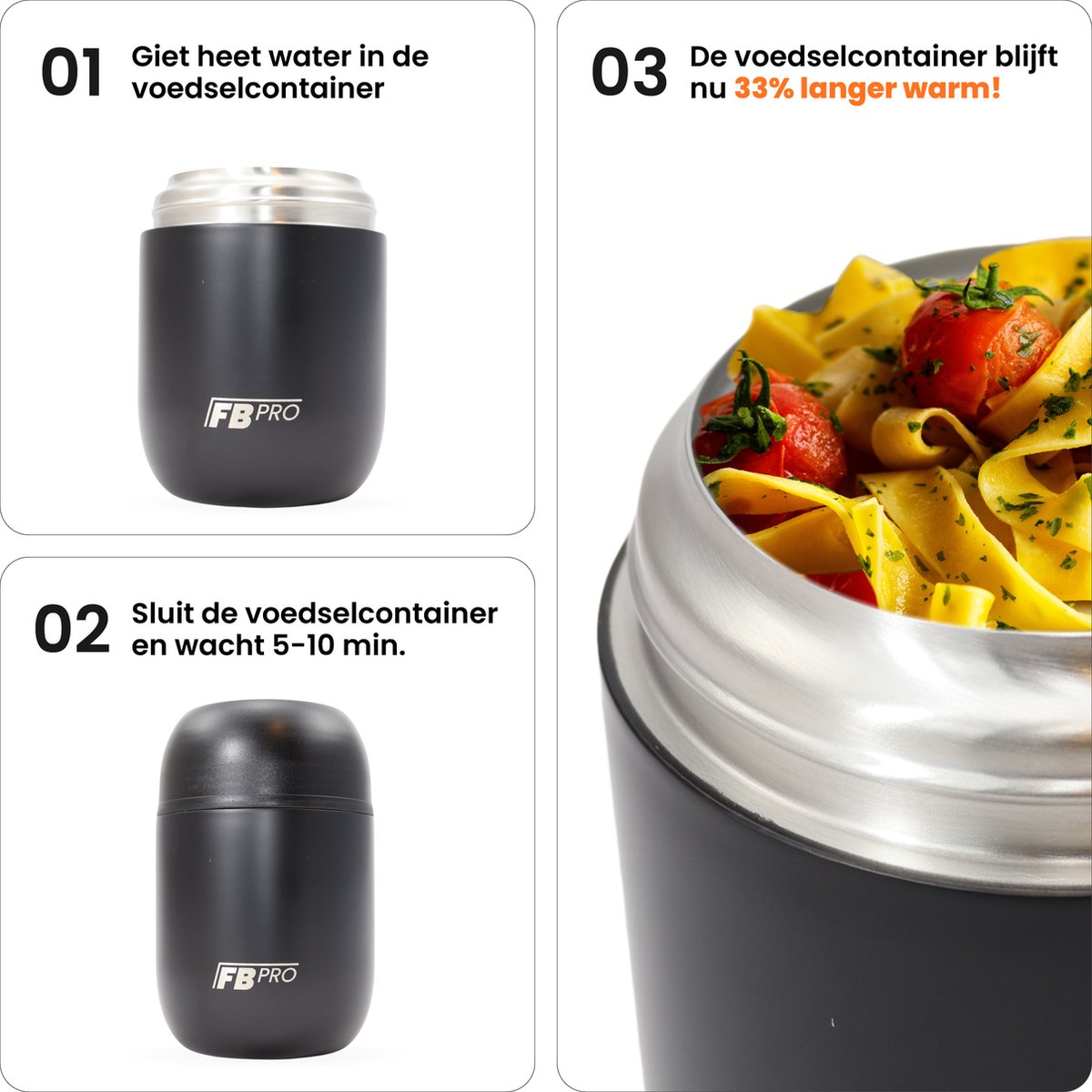 Thermos voedselcontainer met lepel - Thermoskan - Thermosbeker voor het meenemen van eten - Voedselcontainer voor soep, noodles, babyvoeding, havermout, ijs en meer! - Yoghurtbeker to go - Blauw en Zwart - 420ml