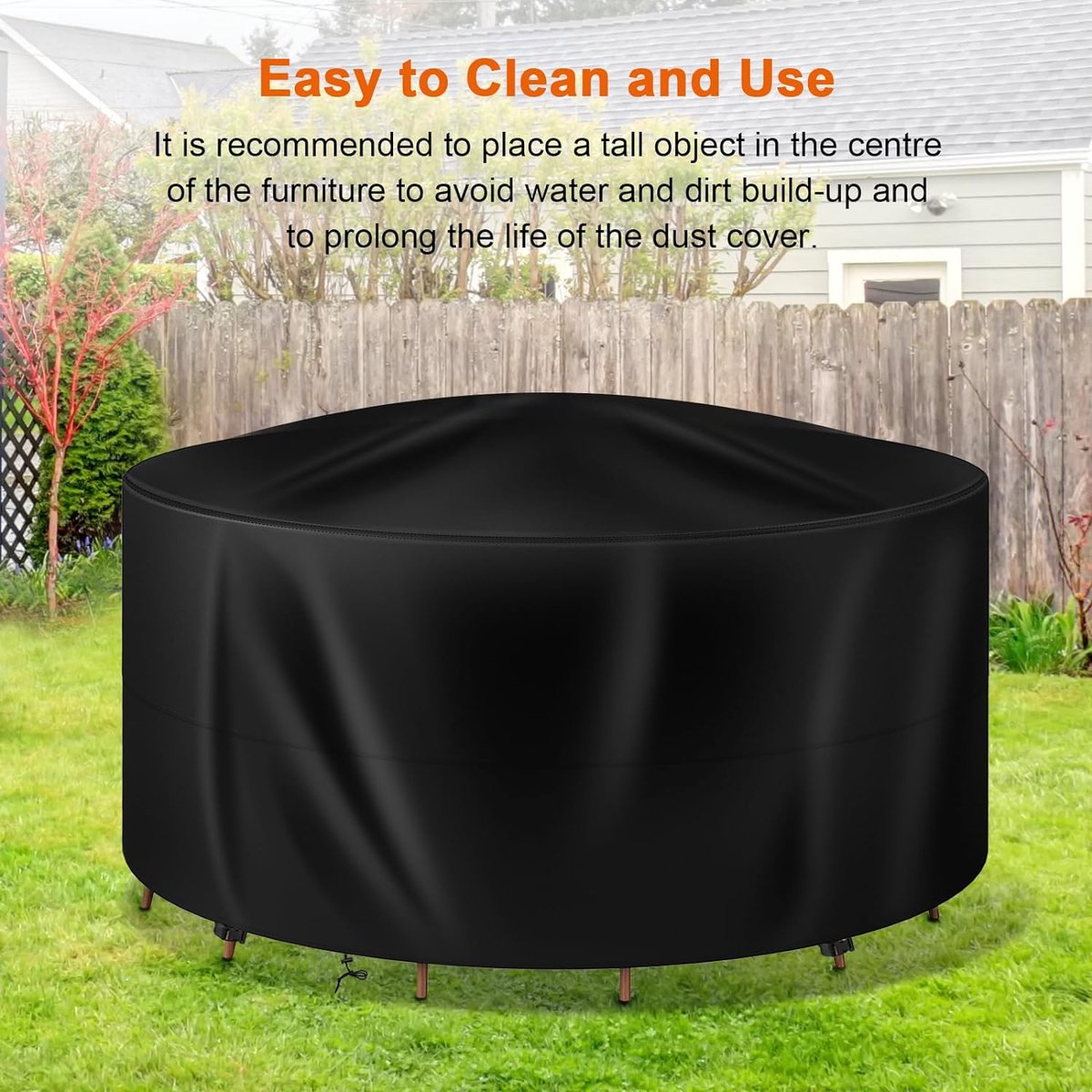 Tuinmeubelhoezen rond, Ø 130 x 75 cm, afdekking van 420D Oxford-stof, waterdicht, uv-bestendig, beschermhoes voor meubelsets, tuintafel, zithoek, zwart