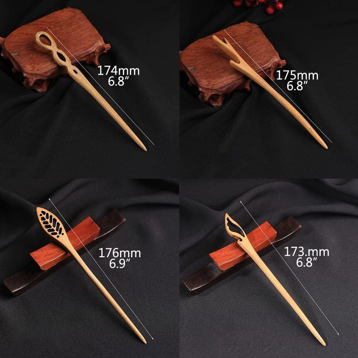 Houten Haarstok Haaraccessoires Set - Lange Haarspelden Hoorn Vork Pin - Chignon Houder - 4 Stuks