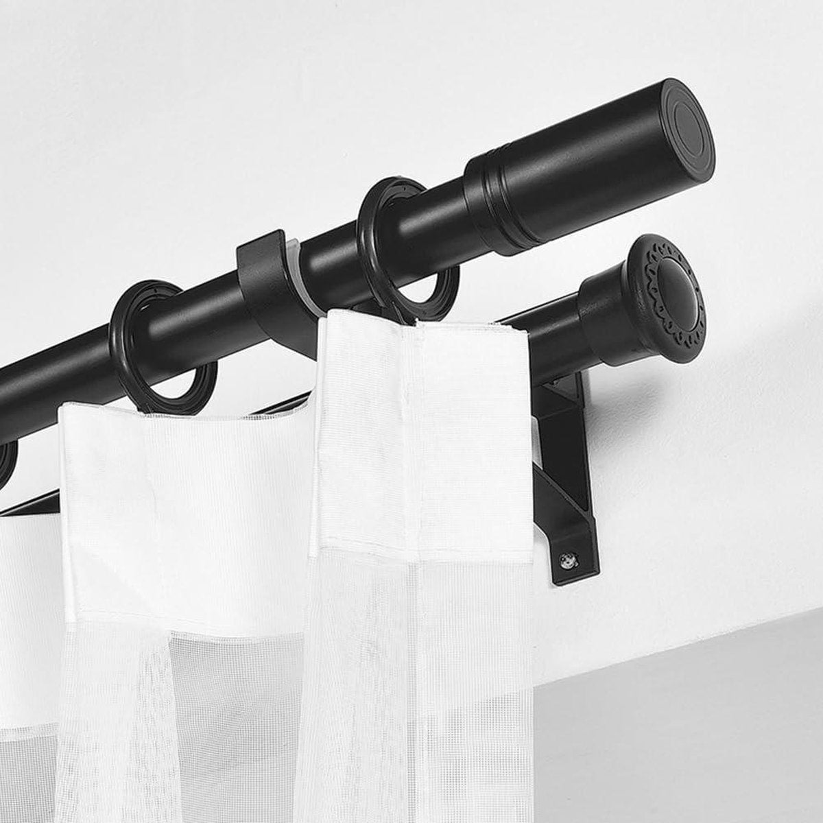 Adjustable Black Curtain Rod Holders - Set of 4 - Aluminum Alloy with Screws