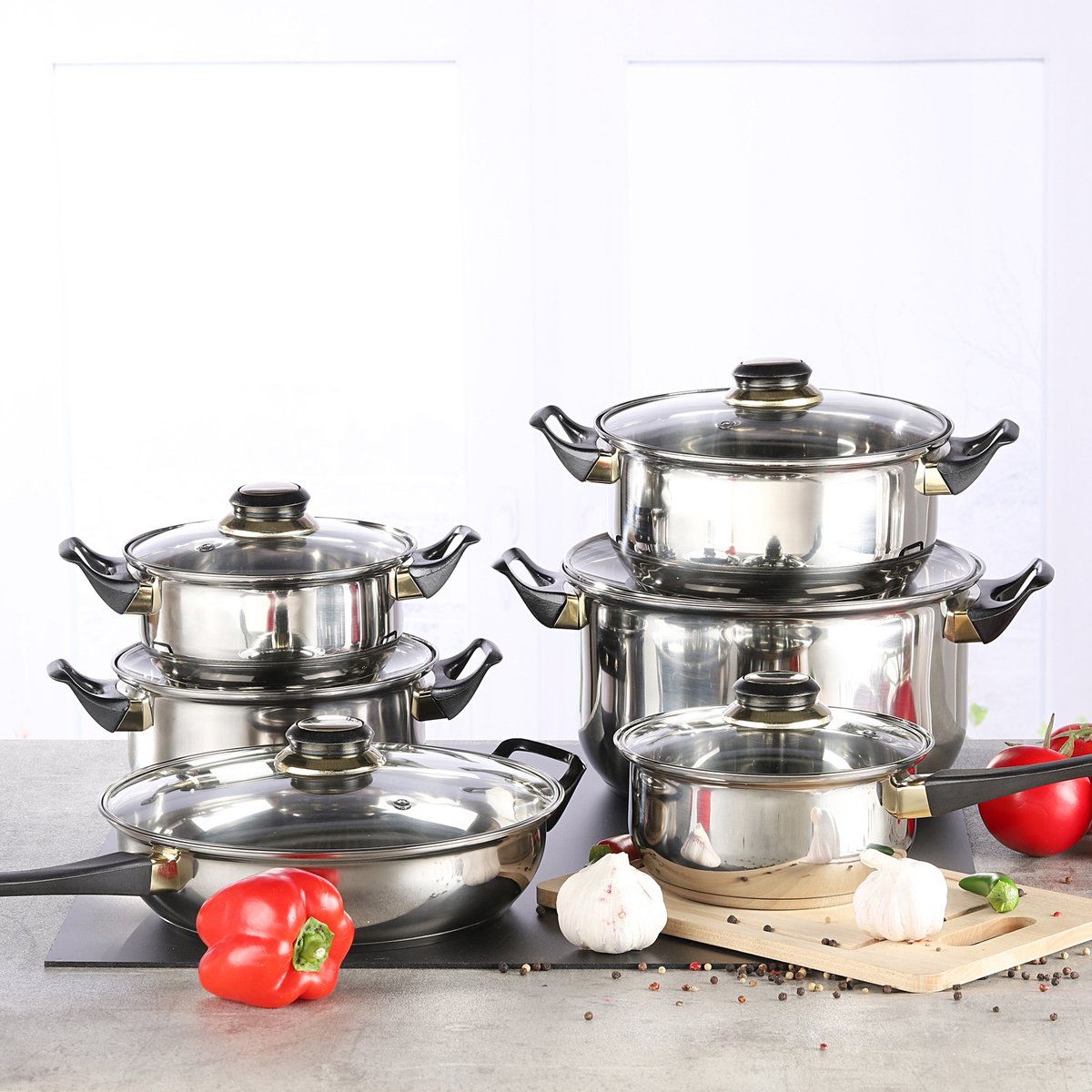 RVS pannenset / RVS pannen met deksels 12-delig - pannen - Koken - Keukengerei kookset