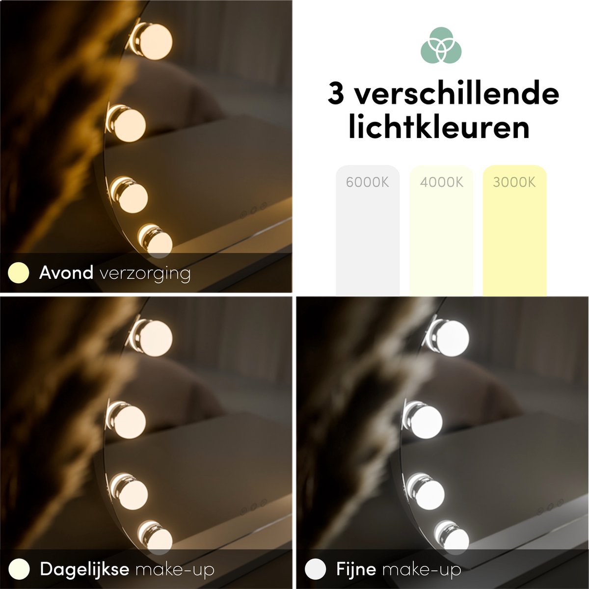 Nolt Hollywood Spiegel met Verlichting - ⌀ 50cm Make Up Vanity Licht - 1/X10 Vergrootspiegel - Wit