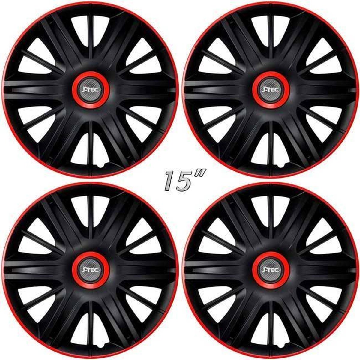 Wheel covers MAXIM-BRR 15 inch black/red rim/ring. Set of 4 pieces in box (please read text!)