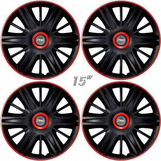 Wheel covers MAXIM-BRR 15 inch black/red rim/ring. Set of 4 pieces in box (please read text!)