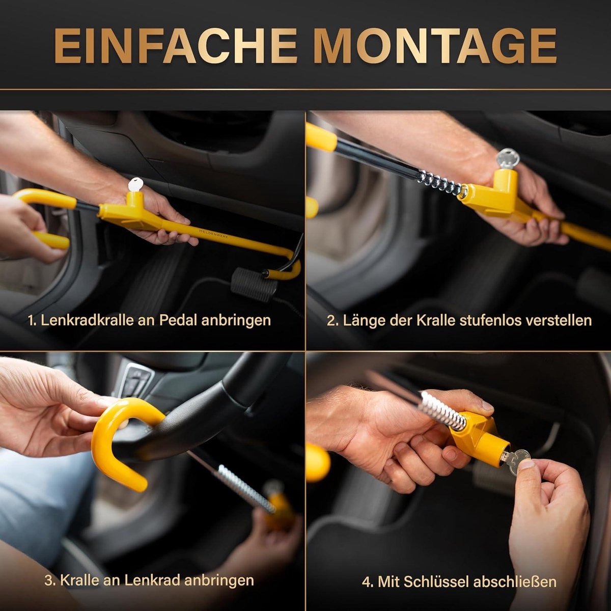 Stuurslot Auto voor Diefstalbeveiliging - Stuurwielklem universele pasvorm - Beste Stuurslot voor Auto's