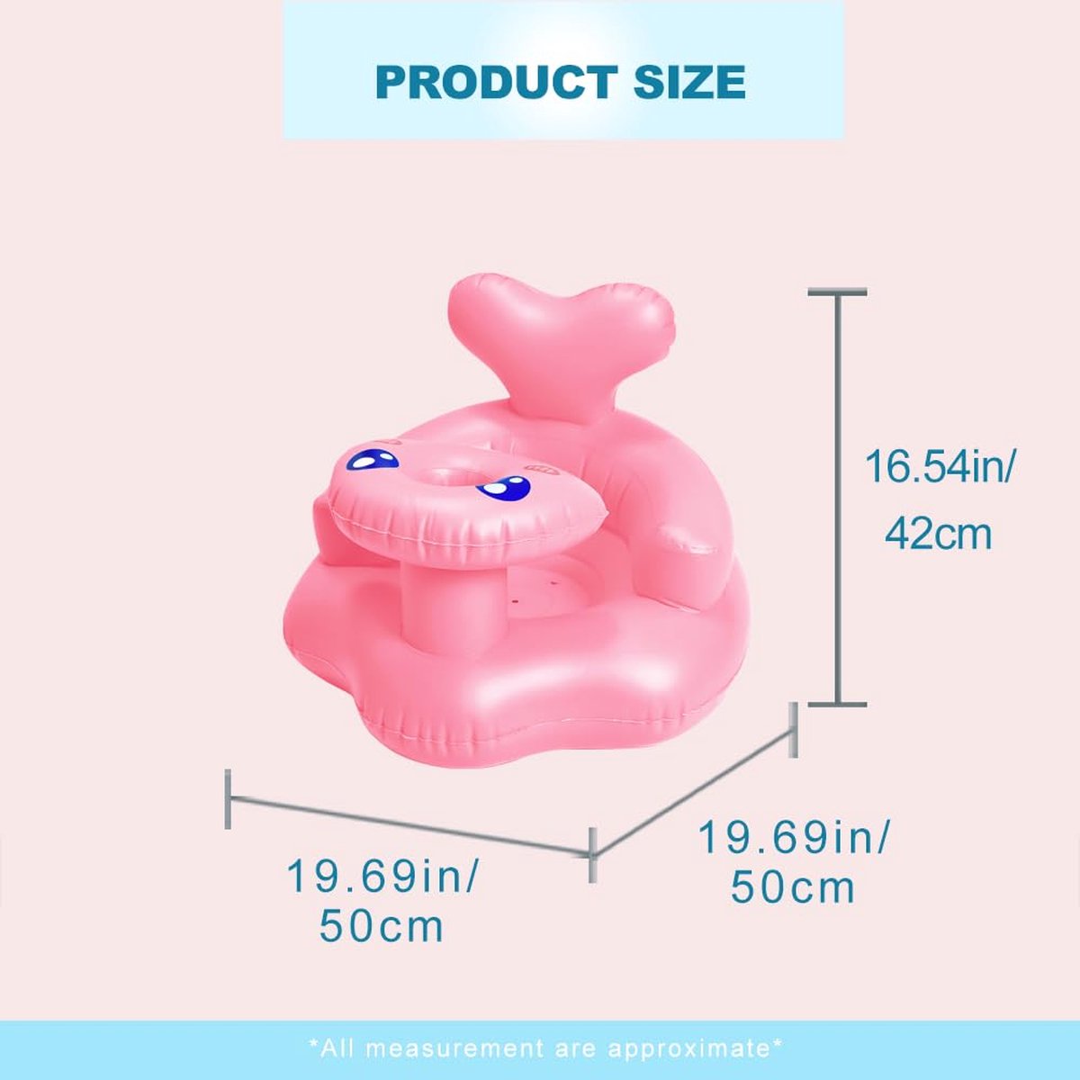Inflatable Baby Chair, PVC, Foldable Baby Seat for 3-12 Months, Portable Floor Seat for Babies, Baby Sofa Chair, Home and Travel (Pink)