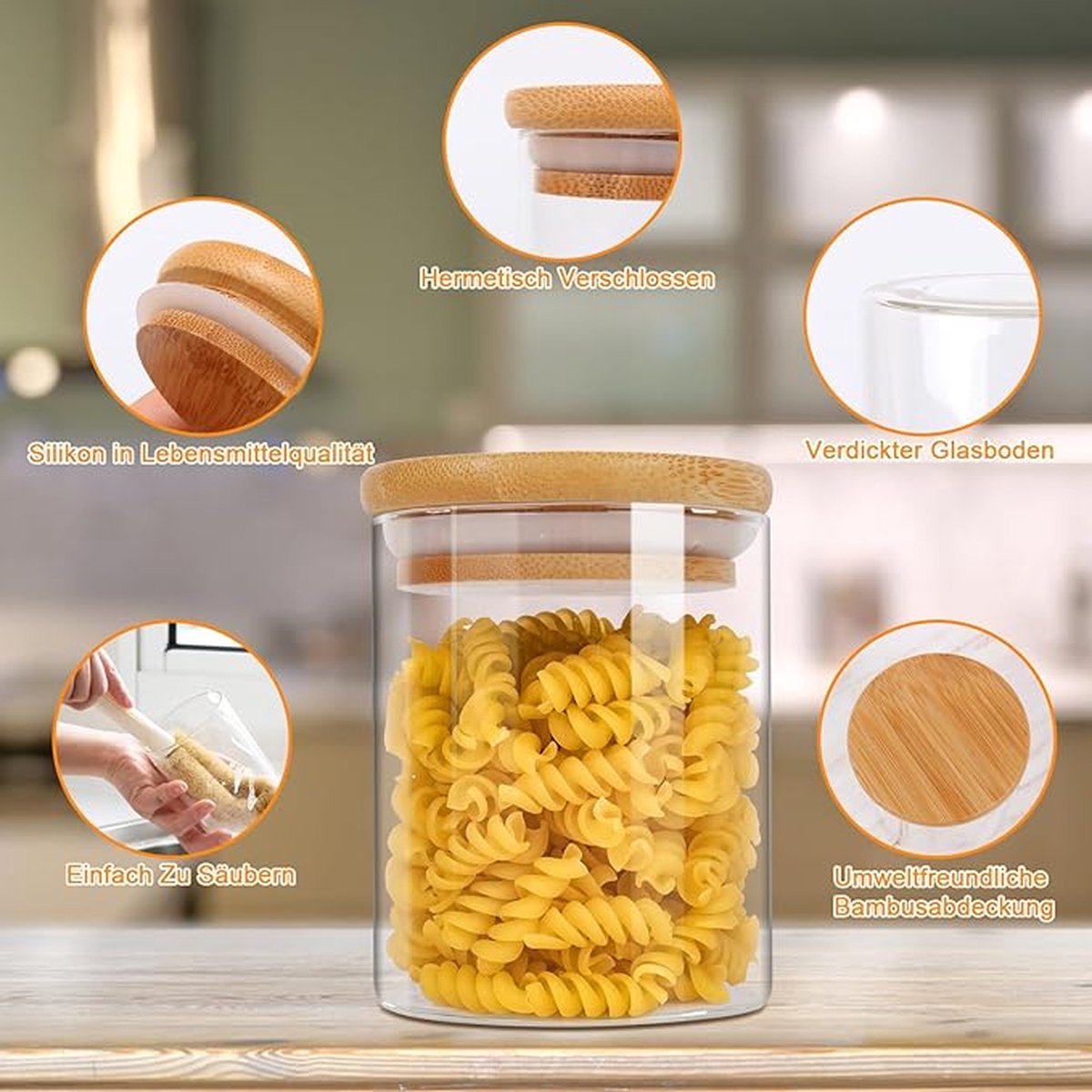 9-delige set glazen voorraadpotten van 250 ml, kruidenpotten met bamboedeksels en 125 etiketten, luchtdichte bussen van hoog borosilicaatglas voor keukenopslag, voedselopslagcontainers voor kruiden, thee, koffiebonen, suiker en koekjes