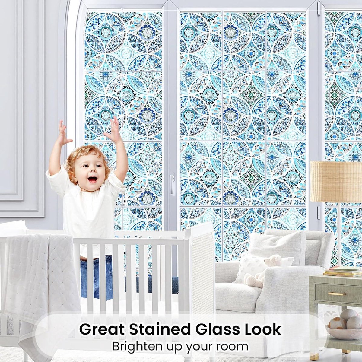 Privacy raamfolie - Niet-zelfklevende glas-in-loodfolie voor badkamer - Warmtewerend en UV-bestendig - 90 x 200 cm
