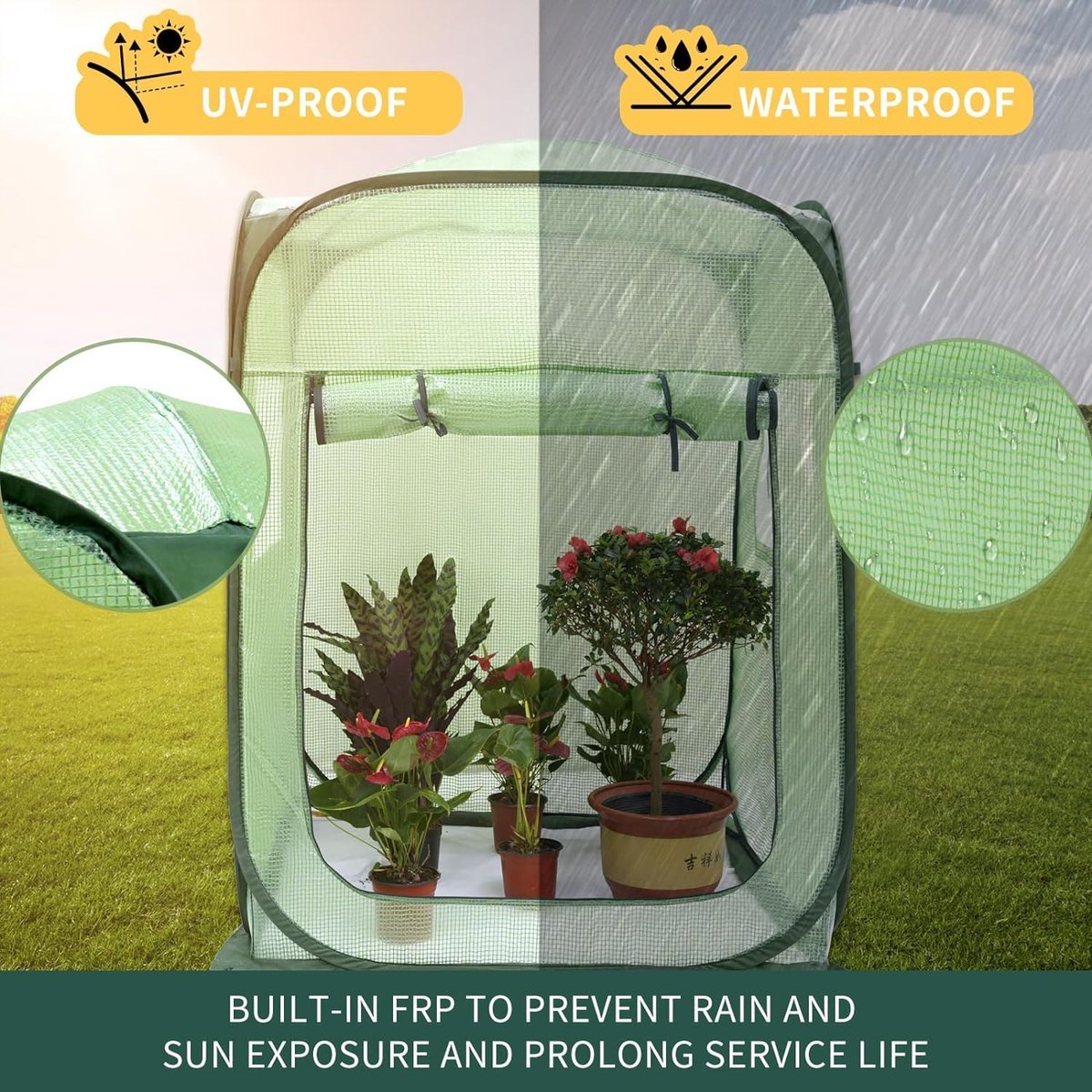 Small greenhouse for plants, pop-up tomato greenhouse with roll-up cover, mini greenhouse for indoor and outdoor use, 94 x 94 x 122 cm