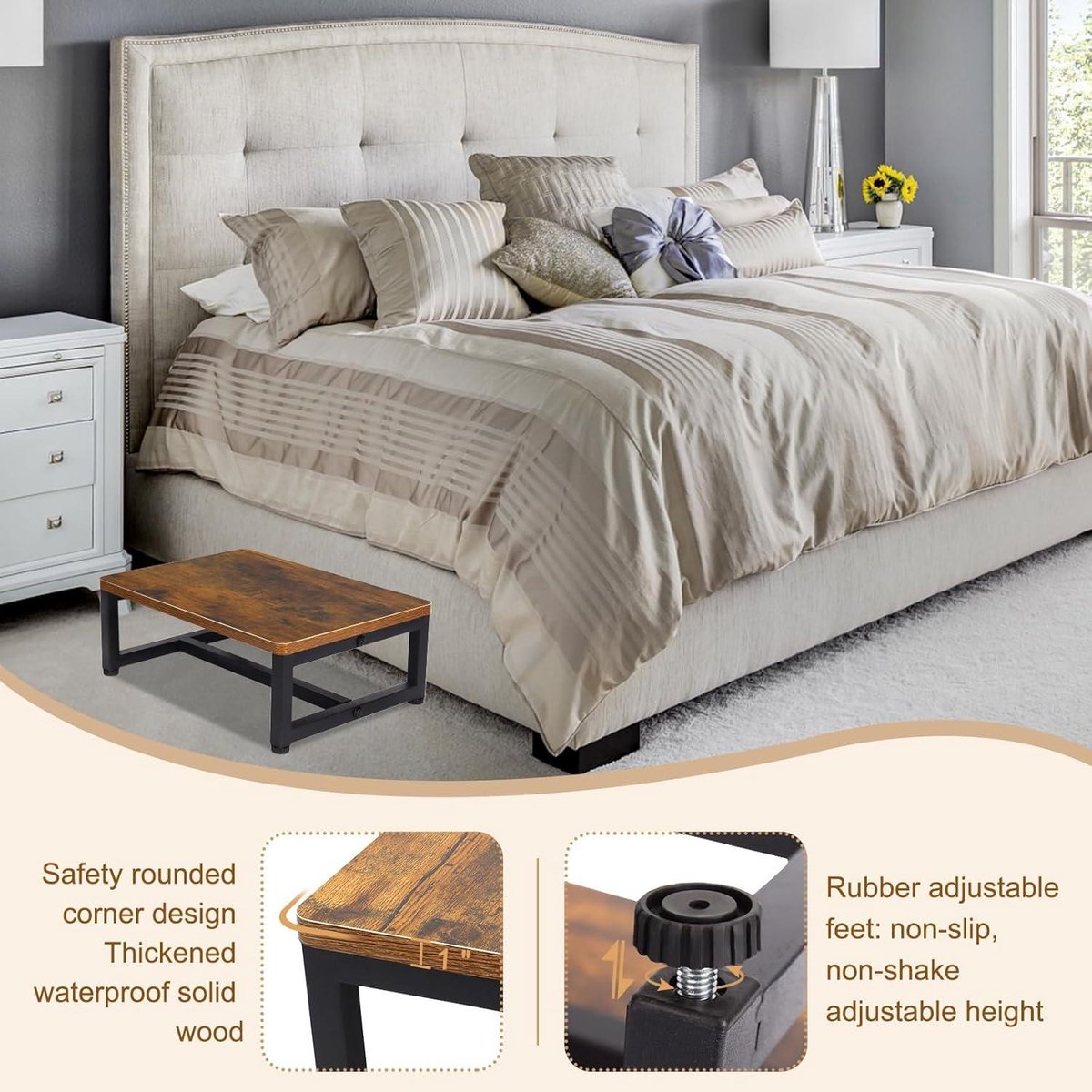 Adult Stool 165 cm - Anti-slip Rubber Stitching - Indoor Outdoor - Wooden Quilt Stool - Load Capacity 120 kg