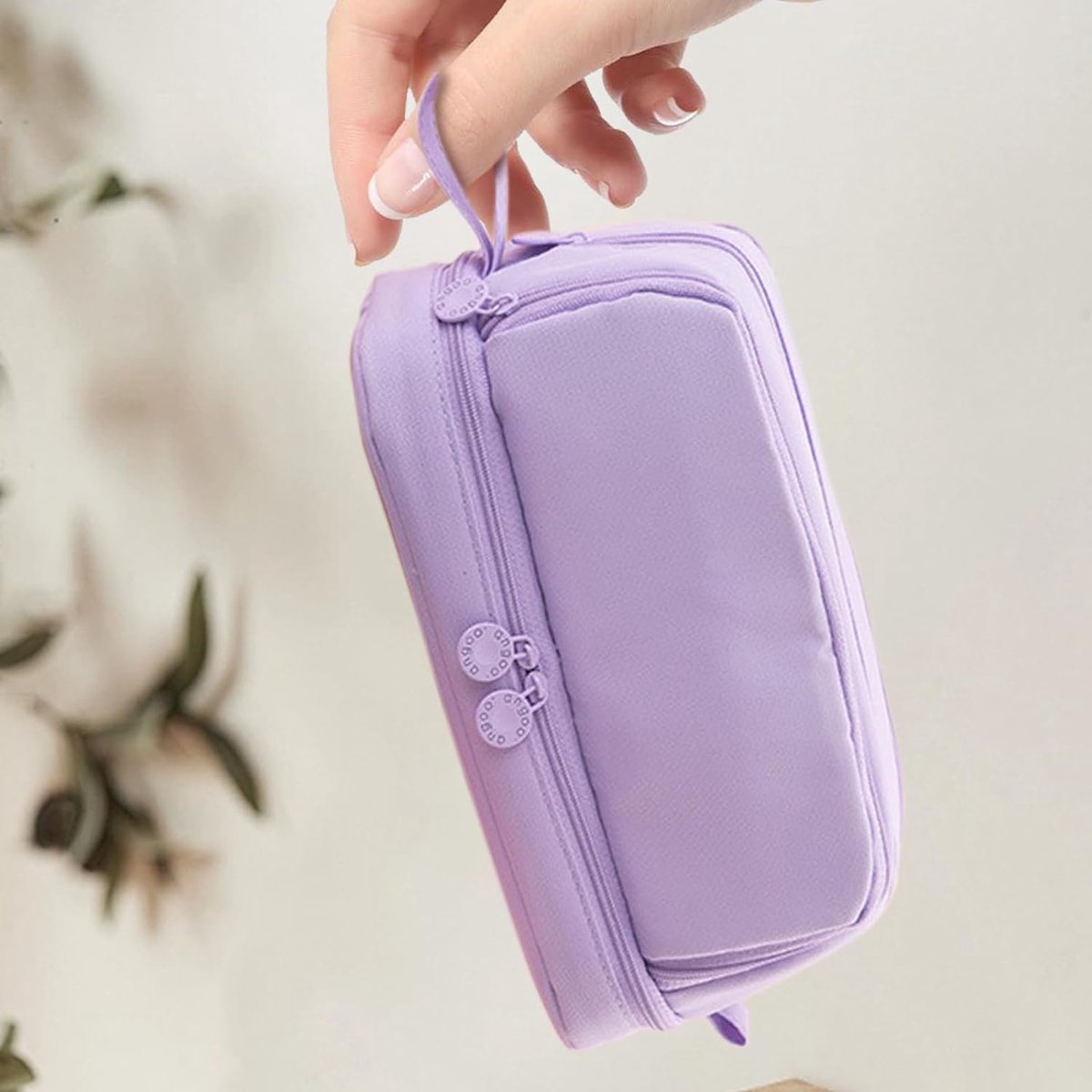 Large pencil case with 3 compartments for sorting stationery, pencil case for girls, pencil case for teenagers and pencil case, practical handheld design (purple),