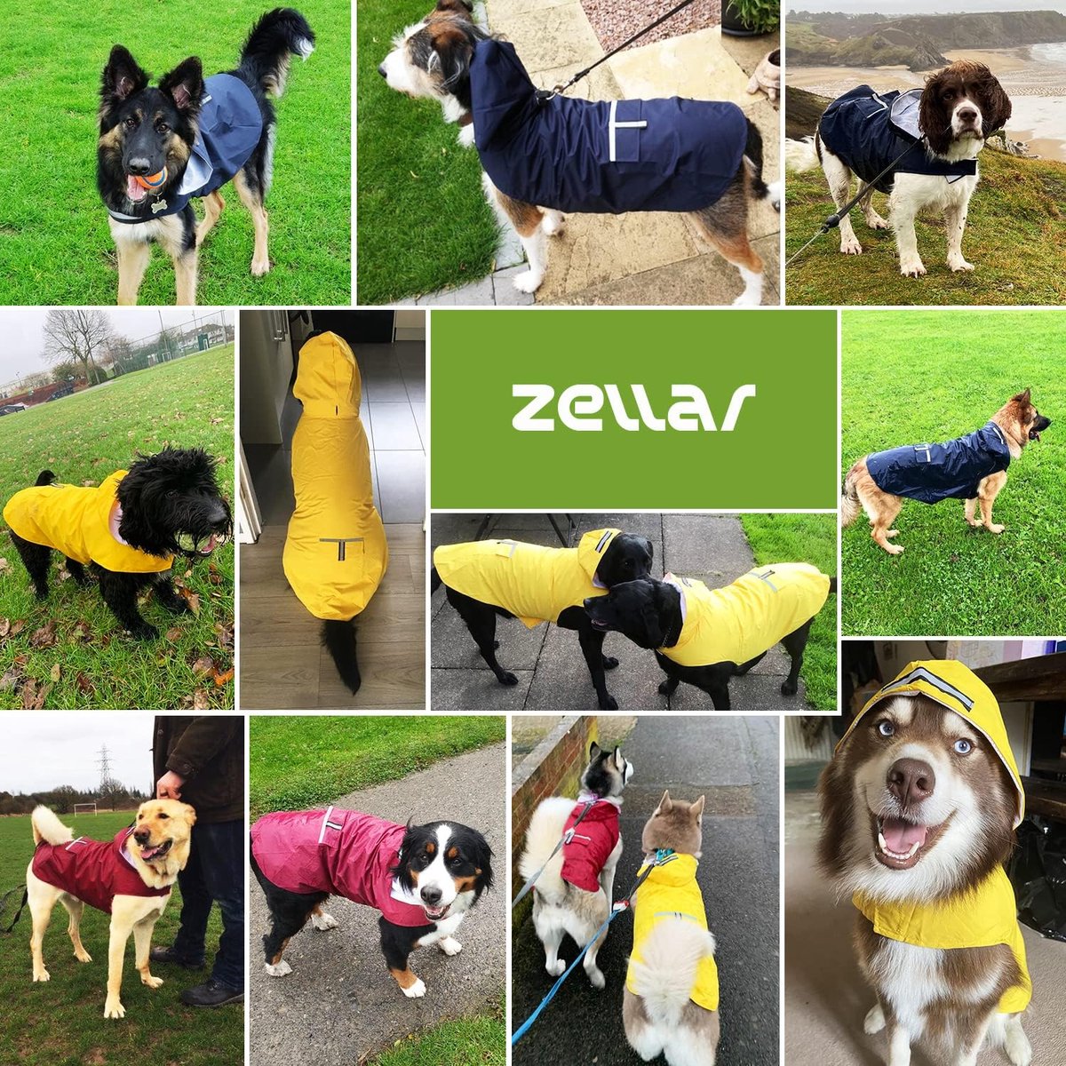 Dog Raincoat with Hood, Collar Hole and Safe Reflective Strips, Ultralight, Breathable, 100% Waterproof Rain Jacket for Medium to Large Dogs, Yellow, 4XL