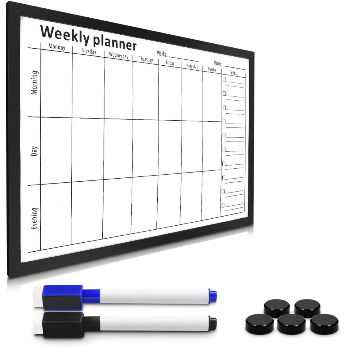 Weekly Calendar 2024 - Planner - Magnetic Whiteboard - Erasable - Including 2 Markers and 5 Magnets - 40 x 60 cm