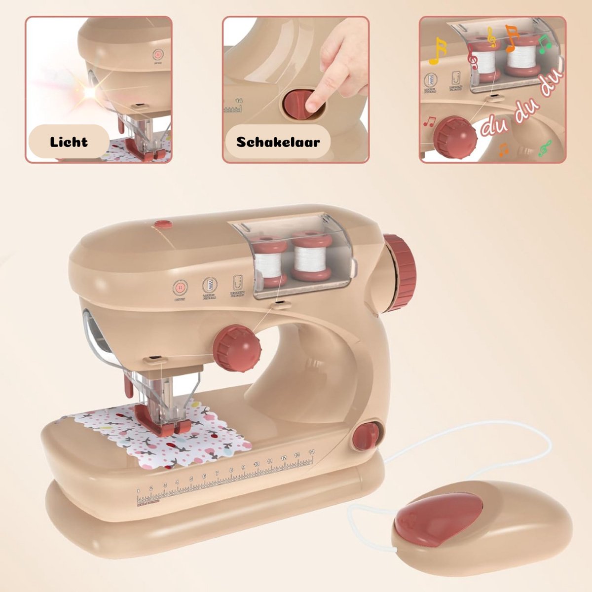 Kindernaaimachine - Naaimachine - Met Voetpedaal - 12,7 x 2,5 x 10,2 CM - Beige