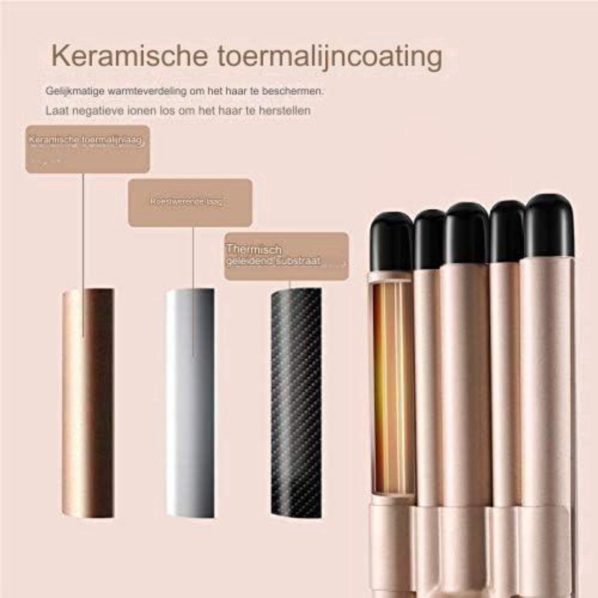 Curling iron - 5 Barrel Curling Iron - Wavy Hair Device - Ceramic - Gold - Beauty - Hair Straightener - Simple
