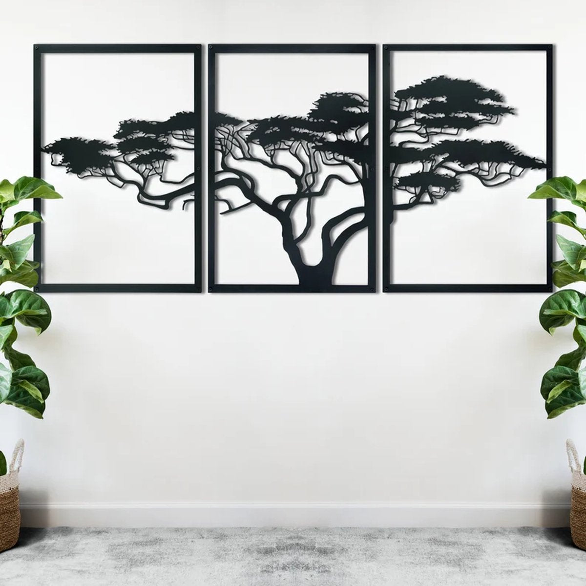 3 stuks Afrikaanse Levensboom moderne deco wanddecoratie - XL- Wanddecoratie - Zwart - Houten art - Muurdecoratie - Line art - Wall art - Bohemian - Wandborden - Woonkamer - 140x70 cm - wanddecoratie woonkamer - 3 stuks Afrikaanse Levensboom