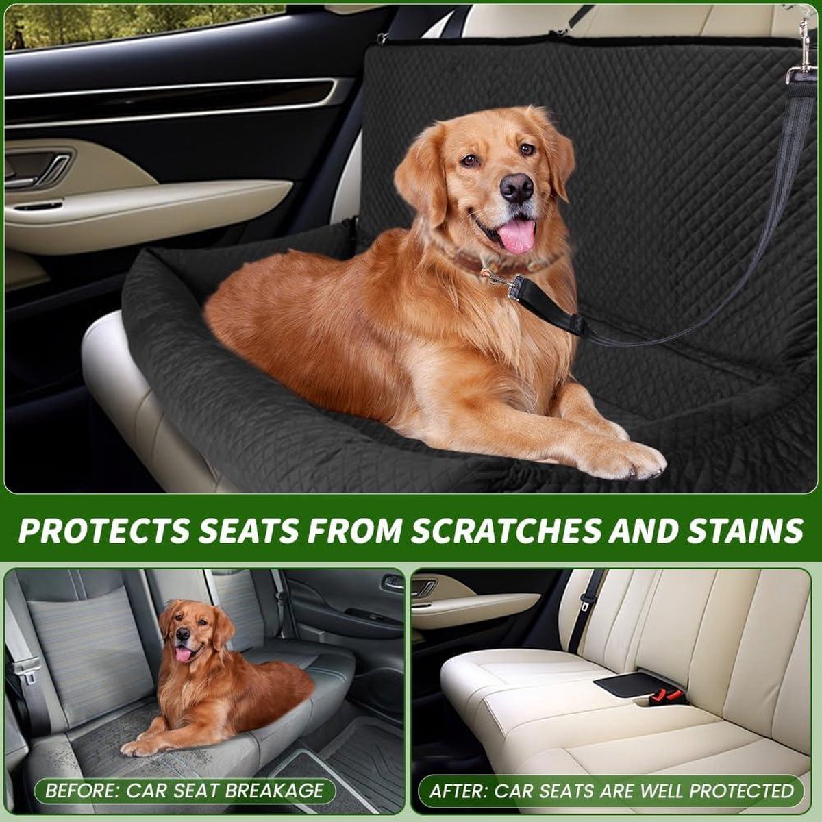 Car seat bed for large and extra large dogs - pet booster back seat - 47 inch x 50 cm - pet travel bed - back seat protector with pocket - SUVs - removable and washable dog bed car