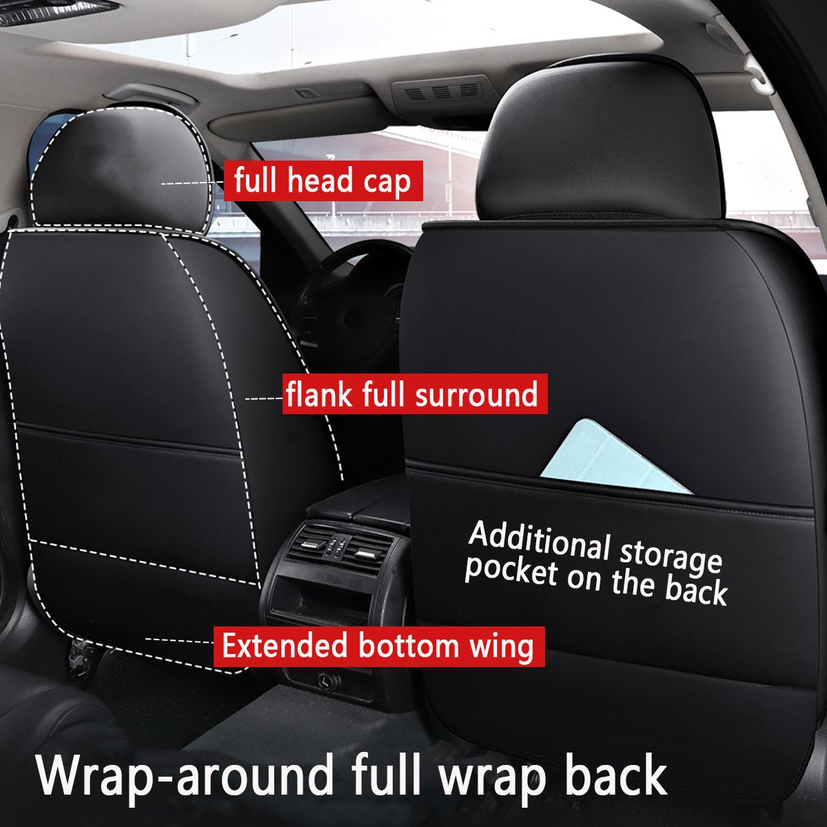 Universal 5-Seater Car Seat Covers PU Leather - Breathable Non-Slip - Black and White
