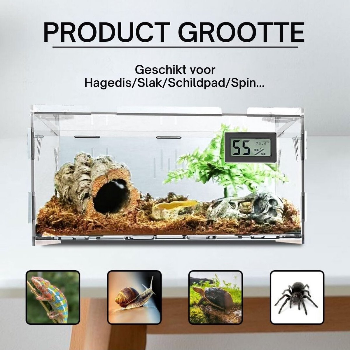 Turtle Enclosure - Turtle Tank Transparent Acrylic - Turtle Terrarium With Temperature And Hygrometer - Turtle - Reptile Enclosure - Turtle Tank - Turtle bank - 40 x 25 x 18 cm