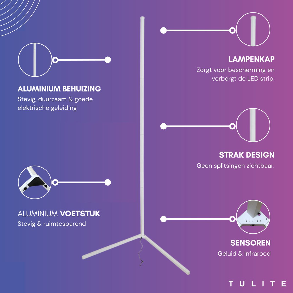 TULITE Moderne LED Vloerlamp RGB - App en afstandsbediening - Sfeerverlichting - Hoeklamp - Staanlamp - Led Verlichting Strip - Dimbaar - Voor Woonkamer - Kerstcadeau voor vrouwen/mannen - Wit