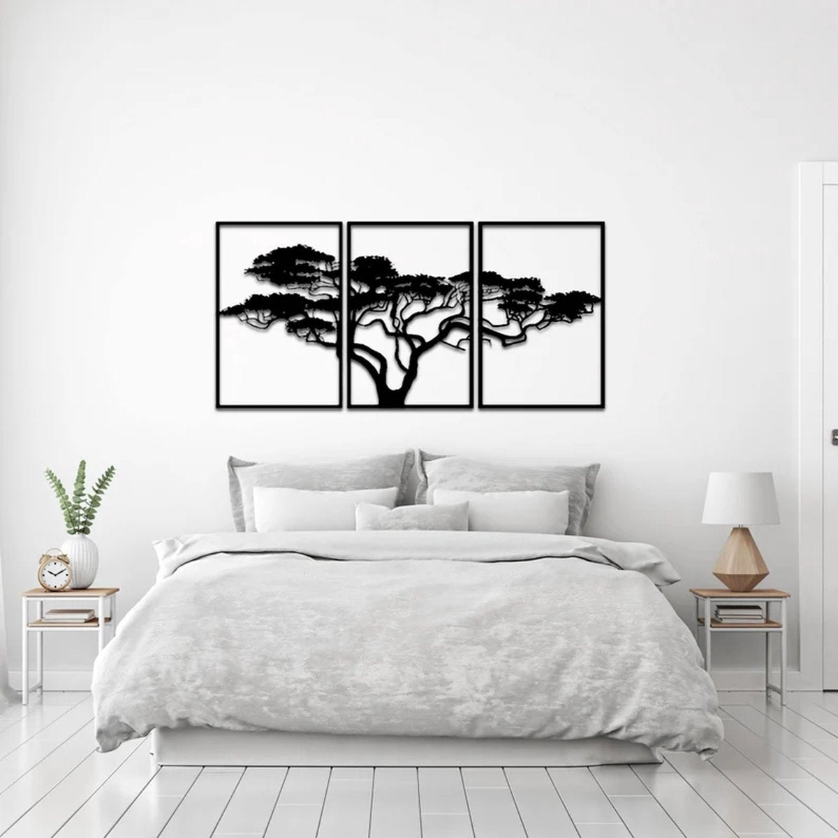 3 stuks Afrikaanse Levensboom moderne deco wanddecoratie - XL- Wanddecoratie - Zwart - Houten art - Muurdecoratie - Line art - Wall art - Bohemian - Wandborden - Woonkamer - 140x70 cm - wanddecoratie woonkamer - 3 stuks Afrikaanse Levensboom