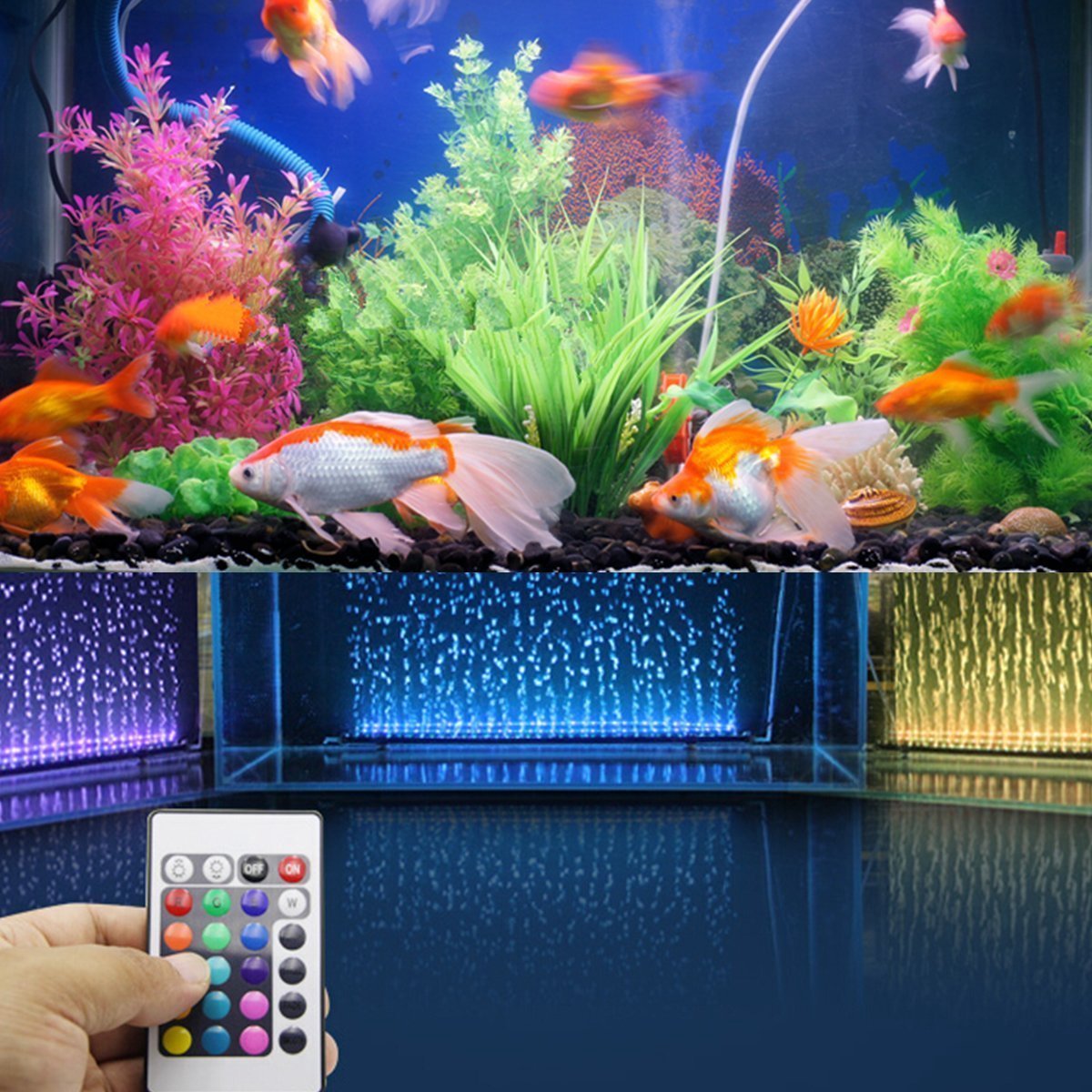 Aquarium RGB-verlichting – 9 leds – 19 cm – met mogelijkheid voor luchtbellen – Wordt geleverd zonder luchtpomp. 4 jaar garantie.