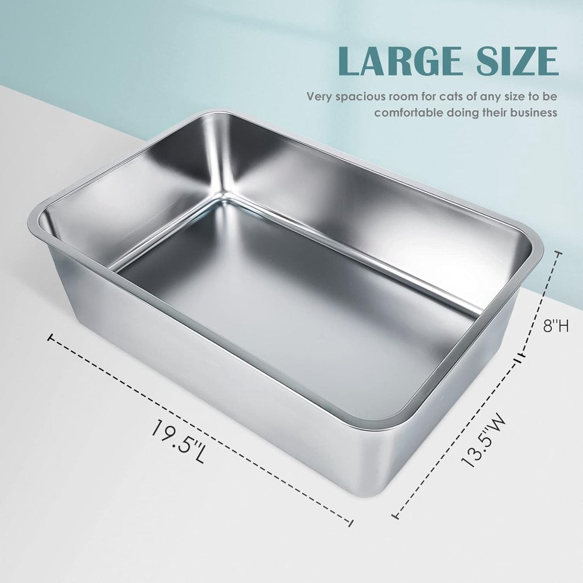 Stainless Steel Cat Litter Box Large (50 x 35 x 20 cm) - Metal Cat and Rabbit Litter Pan - Odor-Free and Stain-Resistant