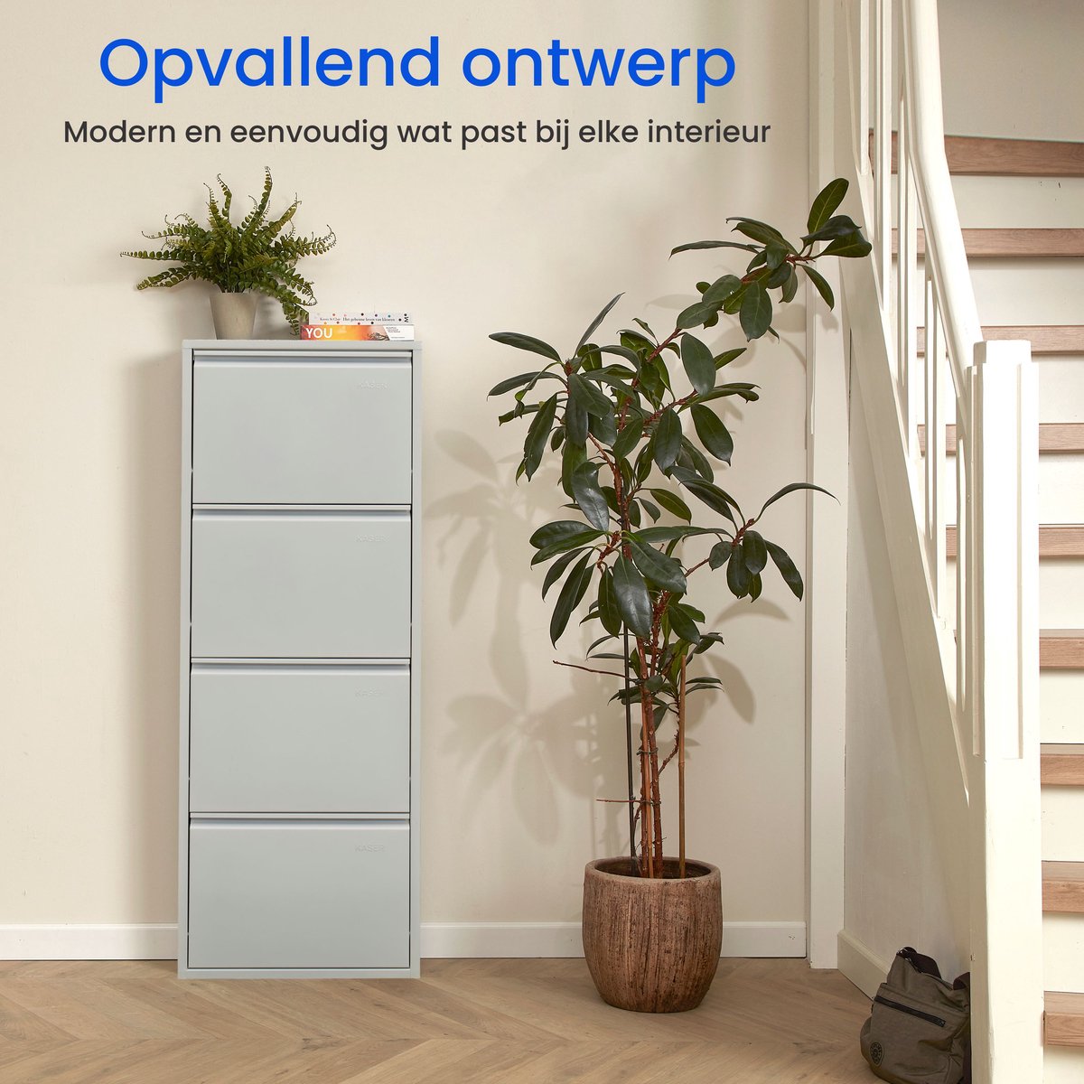 VEEHAUS® - Griffin - Praktisch Schoenenrek - Schoenenrek Grijs - Schoenenrek met 4 Niveaus - Schoenenkast Grijs - Schoenenrek metaal industrieel - Metaal - 50 x 137 x 15 cm - Grijs