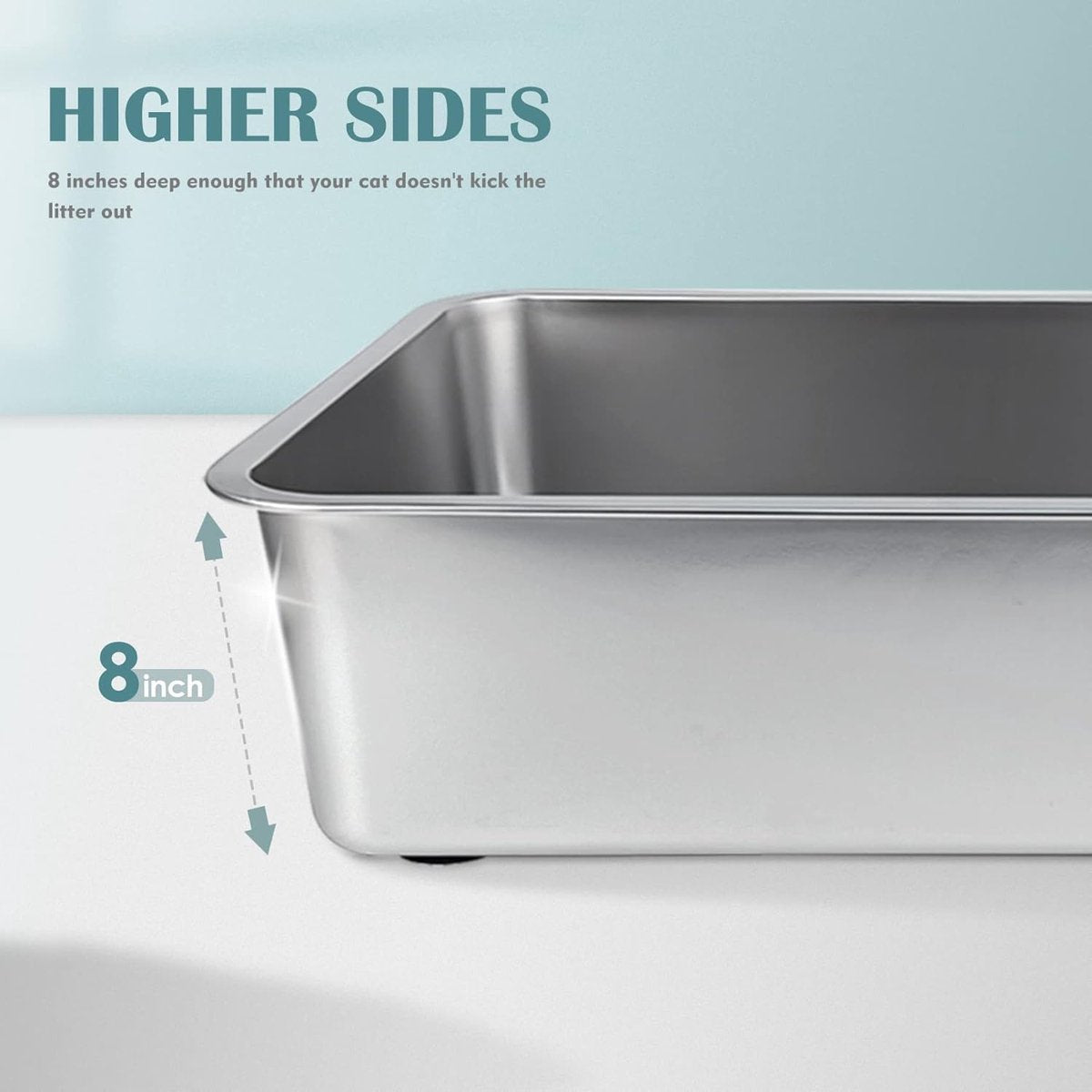 Stainless Steel Cat Litter Box Large (50 x 35 x 20 cm) - Metal Cat and Rabbit Litter Pan - Odor-Free and Stain-Resistant