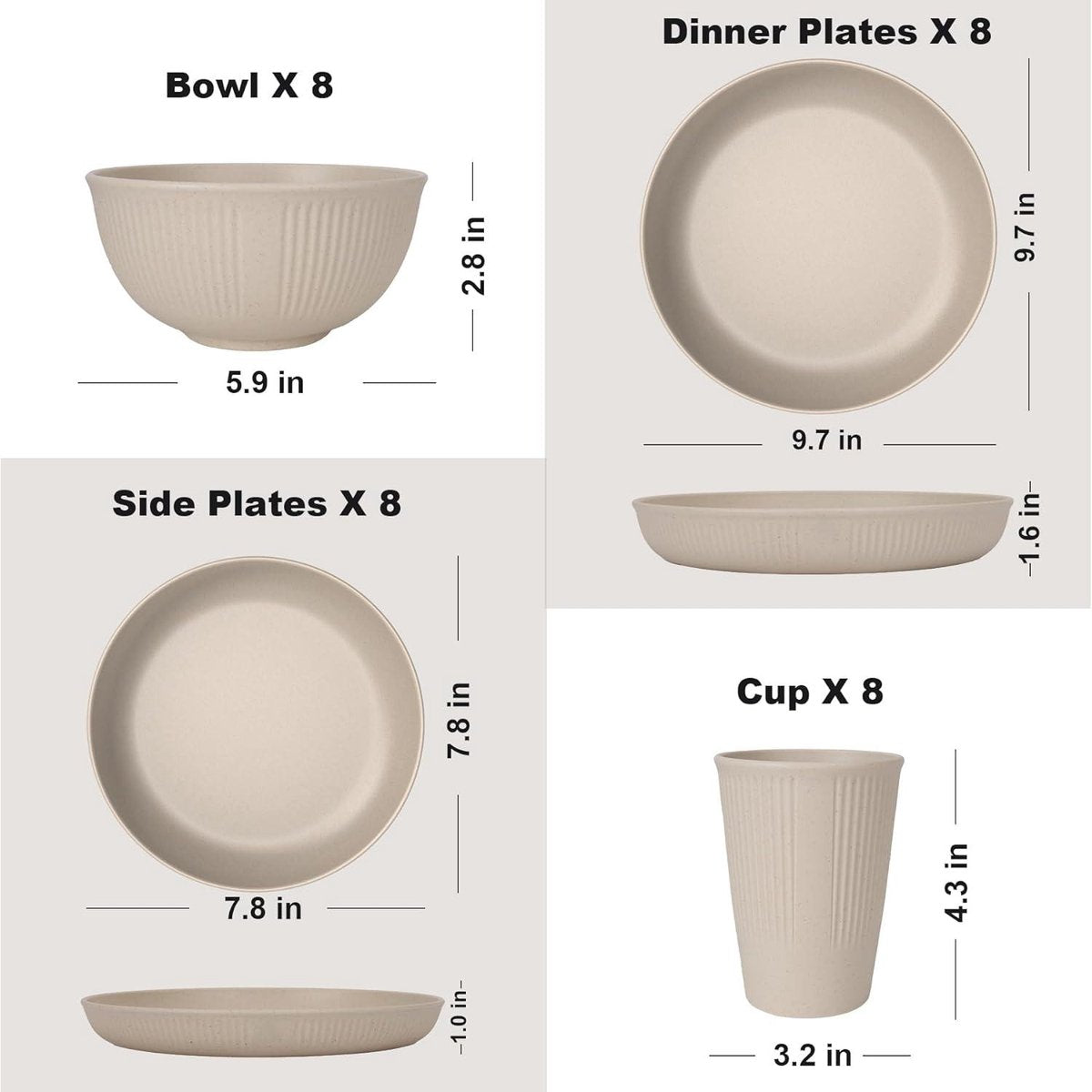 Servies Sets voor 8 Personen - Plastic Borden en Kommen Set - Herbruikbaar Servies - Magnetron en Vaatwasserbestendig - Camping Picknick Thuisfeest Dinerset - 16 stuks Borden 8 stuks Kommen 8 Borden Set 6 Personen