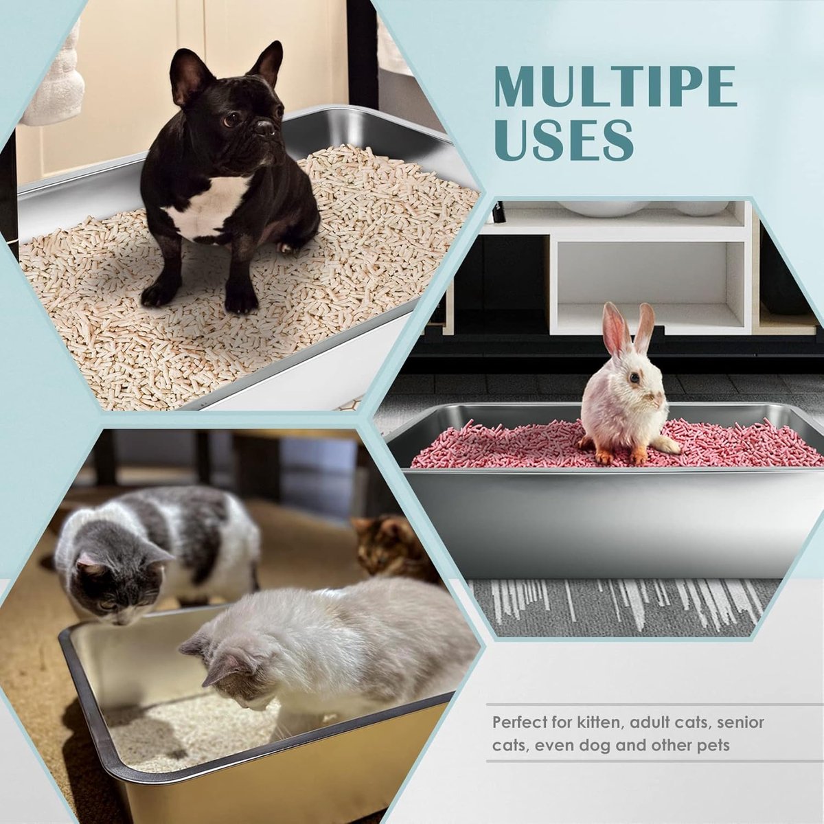 Stainless Steel Cat Litter Box Large (50 x 35 x 20 cm) - Metal Cat and Rabbit Litter Pan - Odor-Free and Stain-Resistant