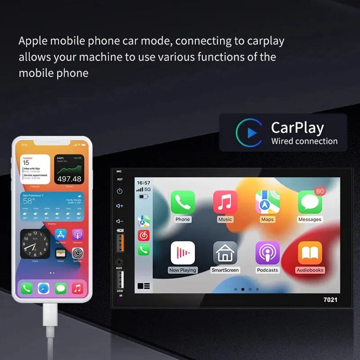 Autoradio 7 inch - 2023 - Apple Carplay (bedraad) - Met Camera - Android Auto - Universeel - Bluetooth - Touchscreen - Autonavigatie / CarPlay
