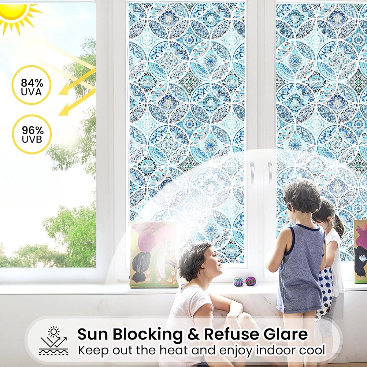 Privacy raamfolie - Niet-zelfklevende glas-in-loodfolie voor badkamer - Warmtewerend en UV-bestendig - 90 x 200 cm