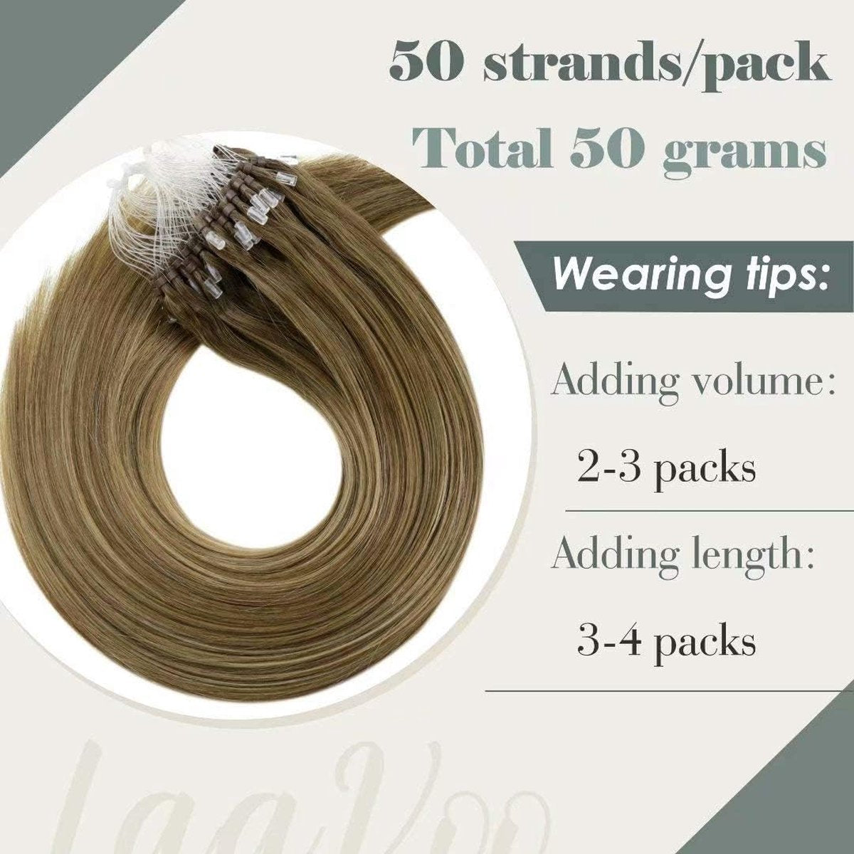 LaaVoo Micro Loop Hair Extensions 18"/45cm 50g/50s #8/16/8 Balayage Lichtbruin naar Goudblond met Lichtbruine Micro-ring Echt Haar Extensions Micro Rings Human Hair Extension