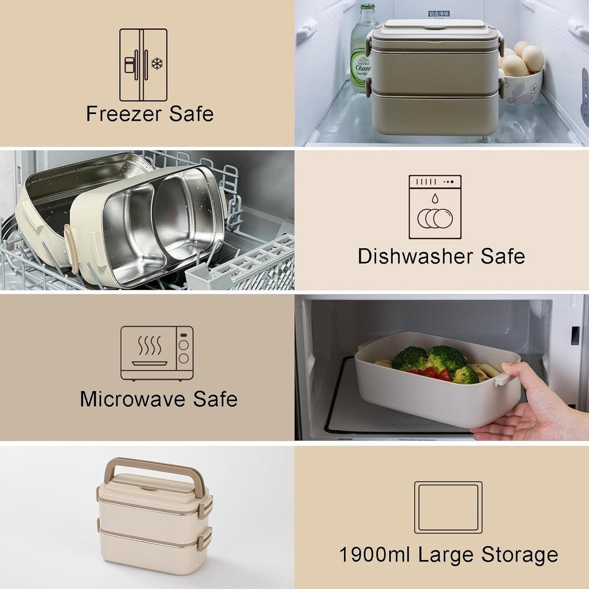 Lunchbox 1900ml Bento Box Volwassen Lunchbox Roestvrij staal Thermisch Compartiment Tiffin Lunch Snack Box 2-laags geïsoleerde Bento voedselcontainer Stapelbare lunchbox met lunchtas en soepkom - Maat Large, Lille Home