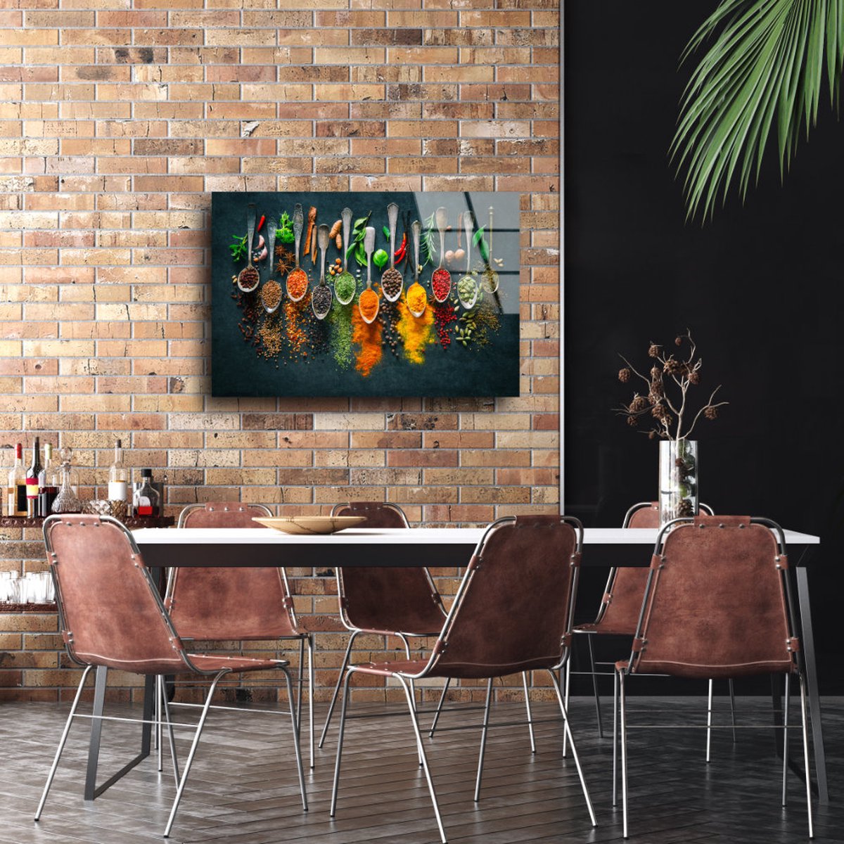 Glass painting Spices 9 Herbs | 80 x 60 cm | Acrylic Glass Paintings | Durable Product | Photo on Glass | Wall Decoration