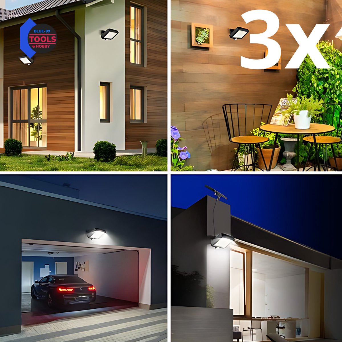 Bleu 99 - Buitenlamp met bewegingssensor - 3 STUKS – Buitenverlichting op Zonne-energie - Wandlamp buiten – Sensor – Solar – Dag-Nachtsensor – LED – Zwart – Helder licht - zonne-energie - LED-schijnwerper met bewegingssensor en los zonnepaneel