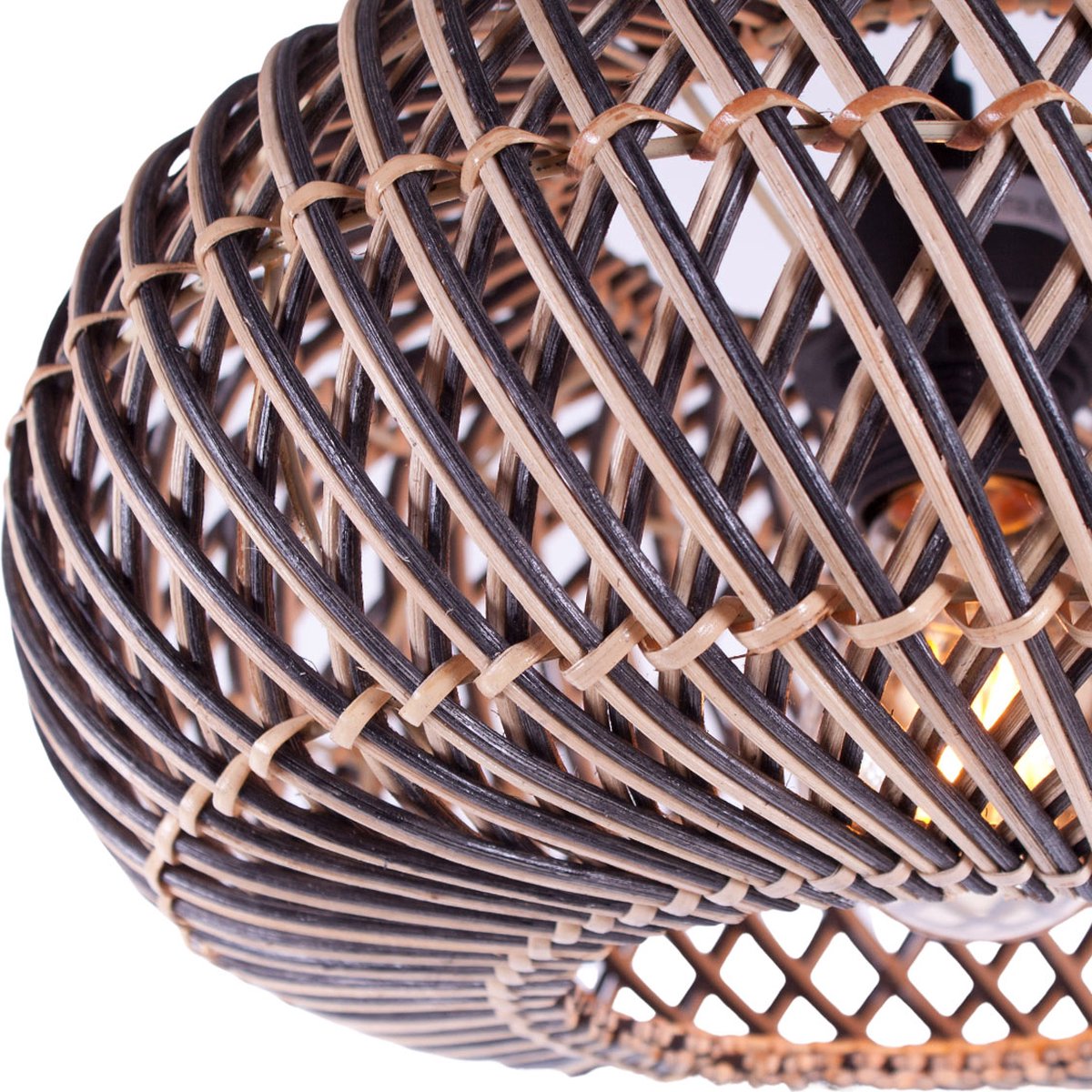 Rattan pendant lamp Stripes | 1-light | black / natural | rattan / metal | Ø 40 cm | height adjustable up to 140 cm | dining room / dining table / living room lamp | modern / rustic design