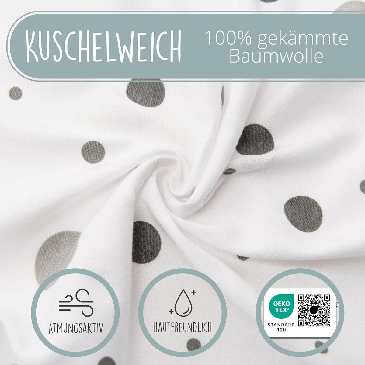 2 x Premium hoeslakens voor bijzetwieg 90x40 90x45 90x50 cm OEKO-Tex - 100% jersey katoen - stippen en lijnen grijs wit