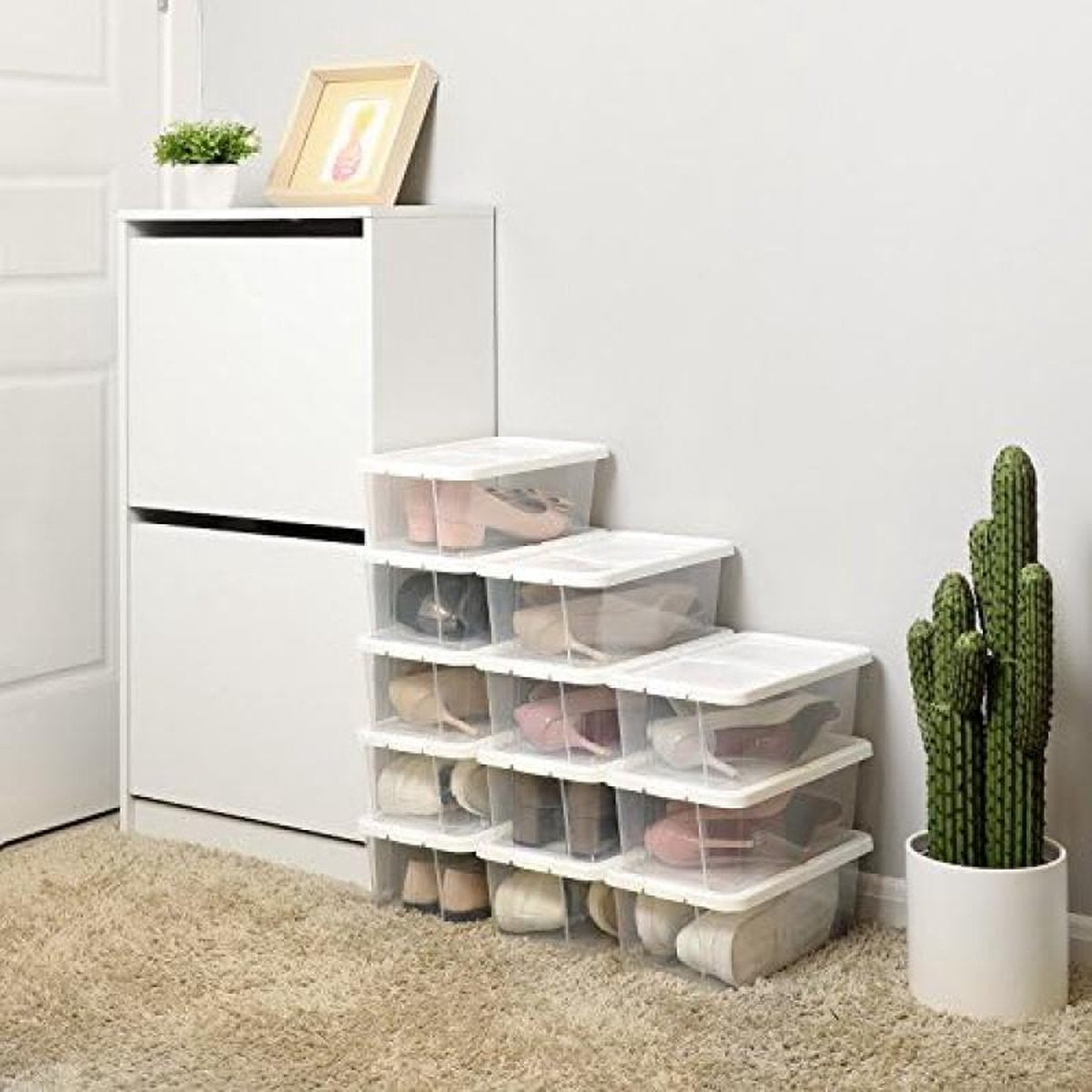 Storage Boxes with Lid Set of 12, Shoe Storage Box Transparent with Lid Plastic for Shoes up to Size 41 LSP12WT