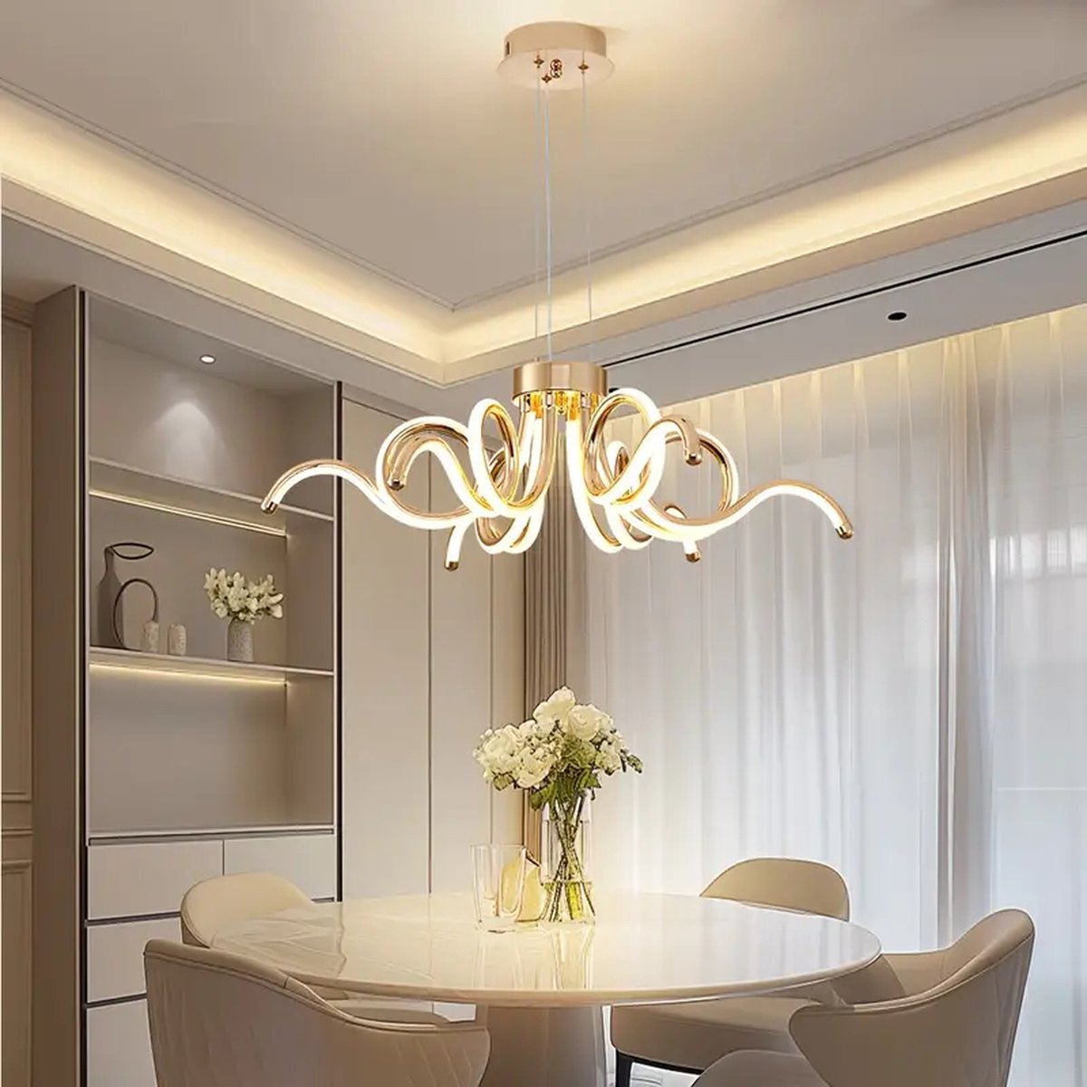 LuxiLamps - Spider Hanglamp - Goud - 60 cm - Kroonluchter - Licht In 3 Kleuren - Boven De Eettafel - LED Kroonluchter Verlichting - 50W