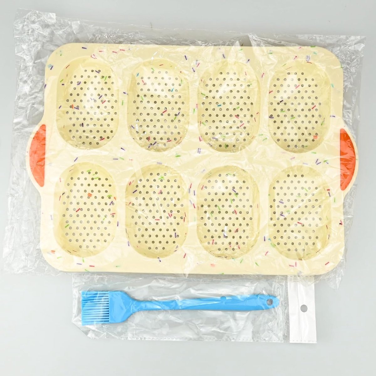 Baguette bakvorm, broodjes, bakplaat, siliconen met oliekwast, broodjes bakvormen, mini-stokbrood, bakplaat, anti-aanbak, baguettevorm, siliconen vormen, 8 eenheden, bakvorm, brood, knapperig