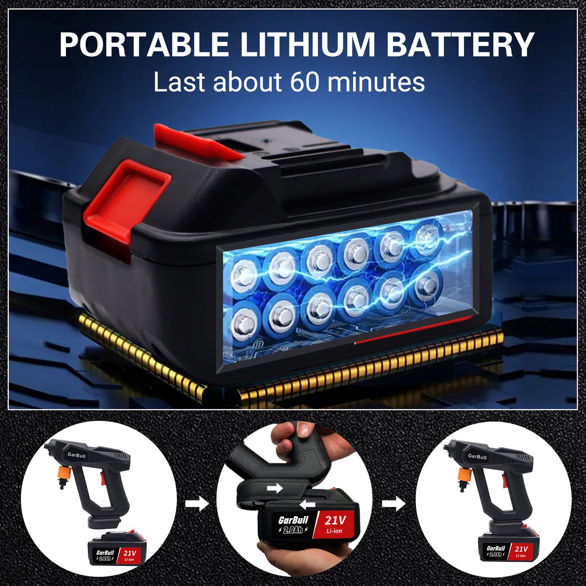 Accu hogedrukreiniger - Draadloze Hogedrukreiniger - met 1 Accu - 2000mAh - voor Auto, Tuin, Terras, Raam