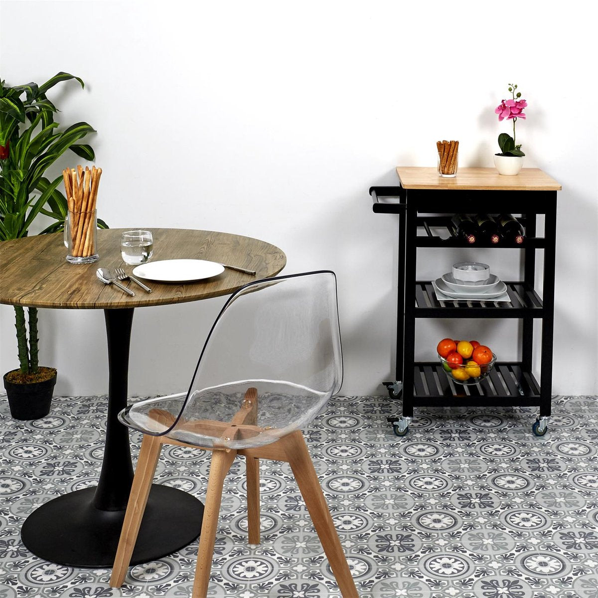 Kitchen trolley with 1 drawer on wheels 40x61x85 cm - Black