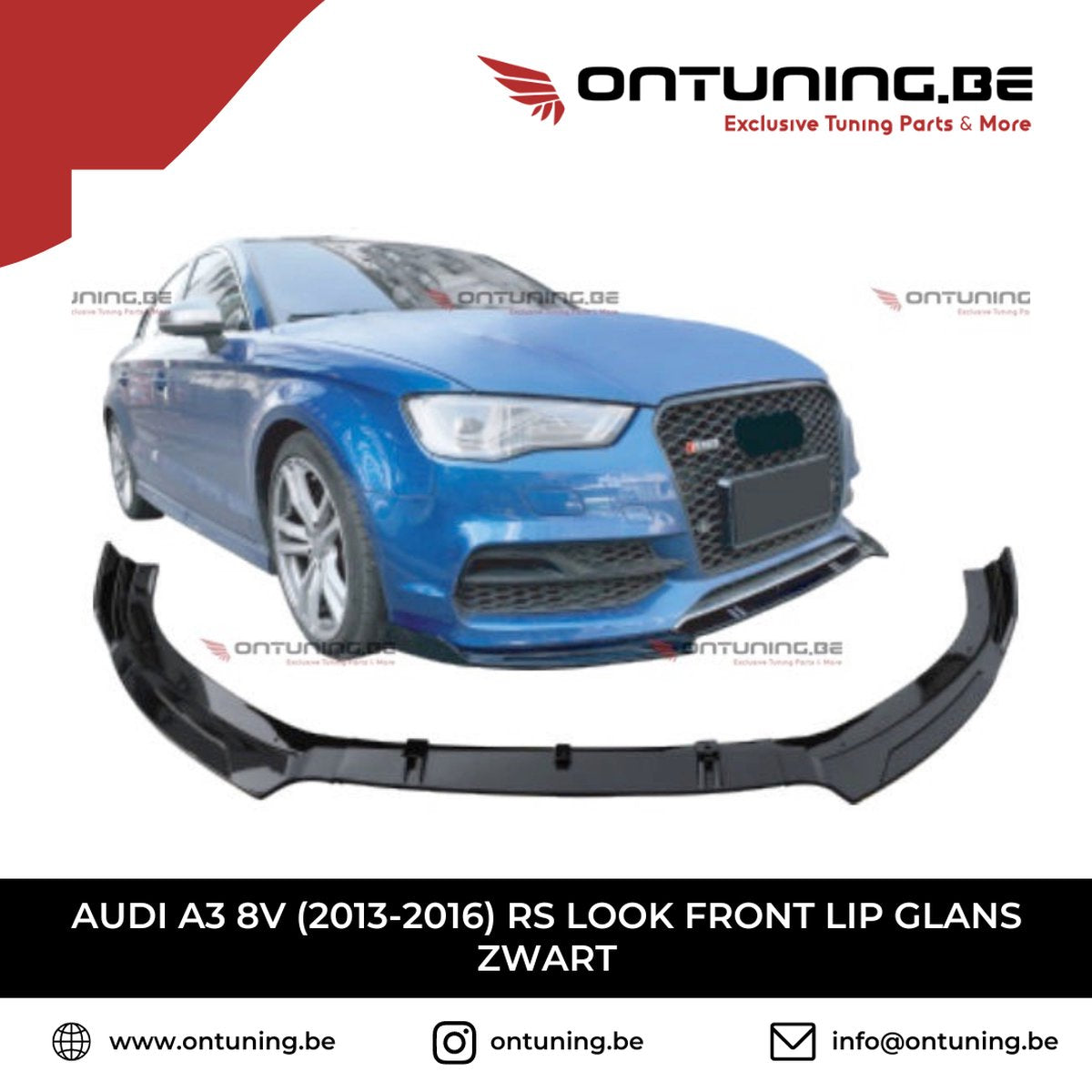 Audi A3 8V (2013-2016) RS Look Voorspoiler Glanzend Zwart