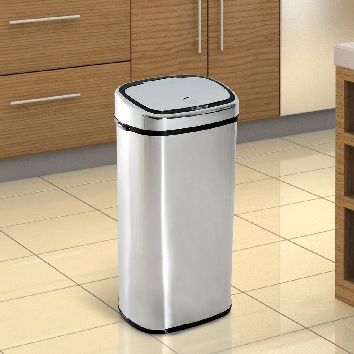 Prullenbak 50 liter - Prullenbak met sensor - Prullenbak - Afvalbak - 68 L - RVS - Zilver
