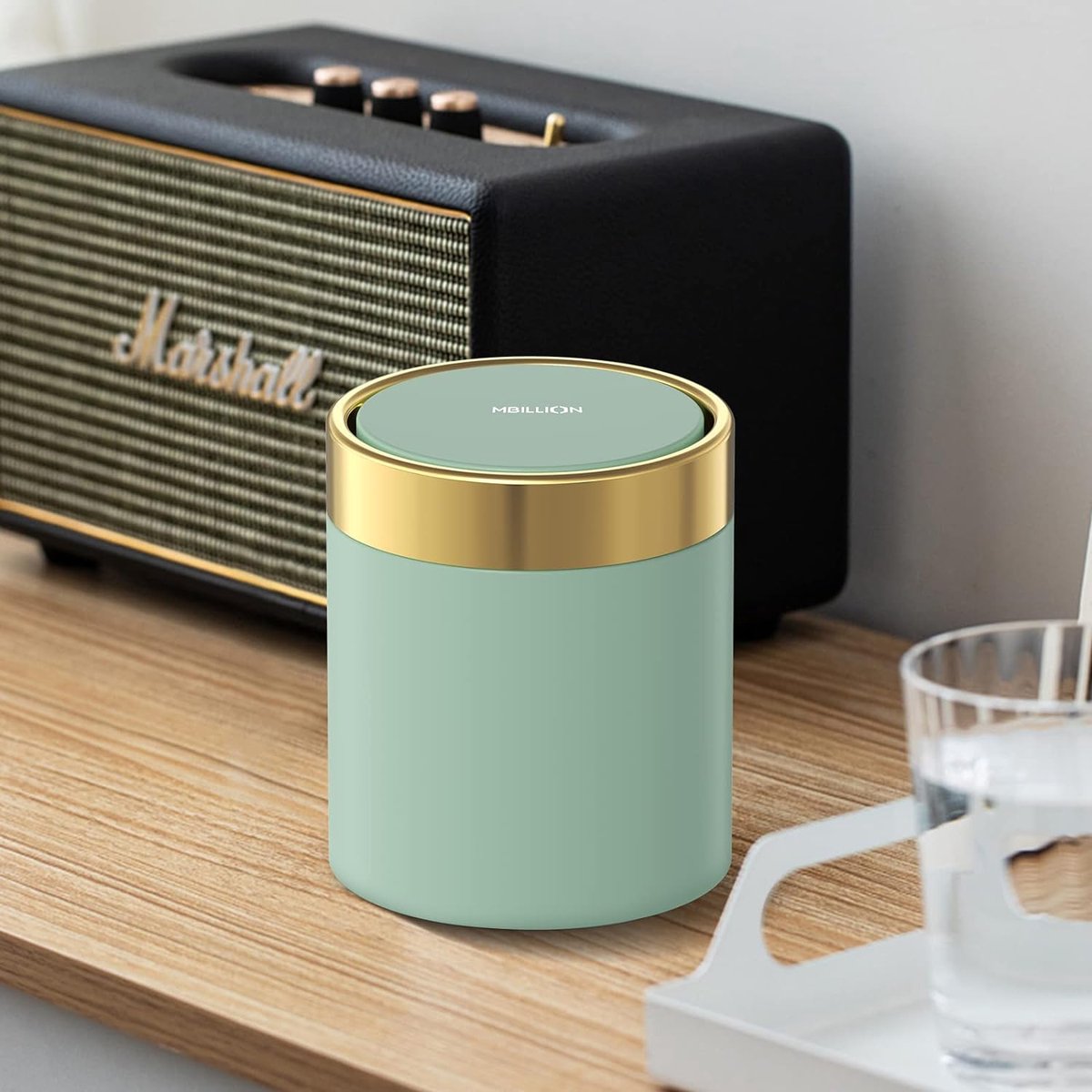 Mini prullenbak met deksel, kleine bureau-afvalbak, schattige metalen afvalbak voor op tafel, aanrecht, roestvrij staal, 1,5 liter prullenbak voor kantoor, salon, auto, slaapkamer.