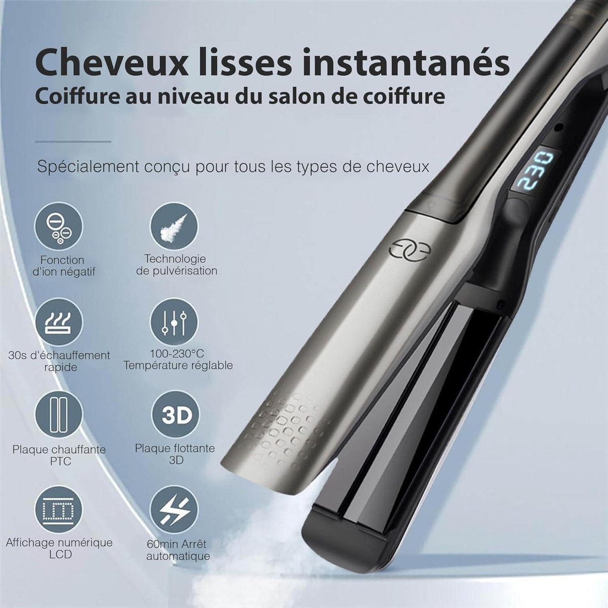 Steam Hair Straightener and Curler - Steampod Pro Platinum Edition - 10 Temperature Settings - Wide Plates