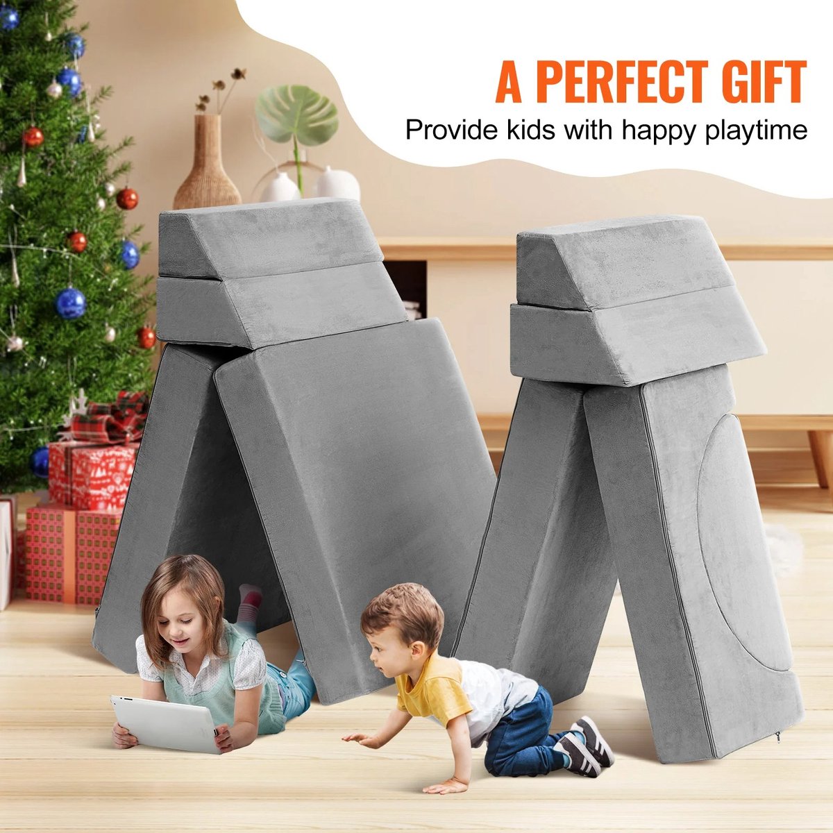 Roxana® Bank - Kinderbank - Speelbank - Foam/Sponge - Grijs - Geometrische Vormen - Play Couch Kids