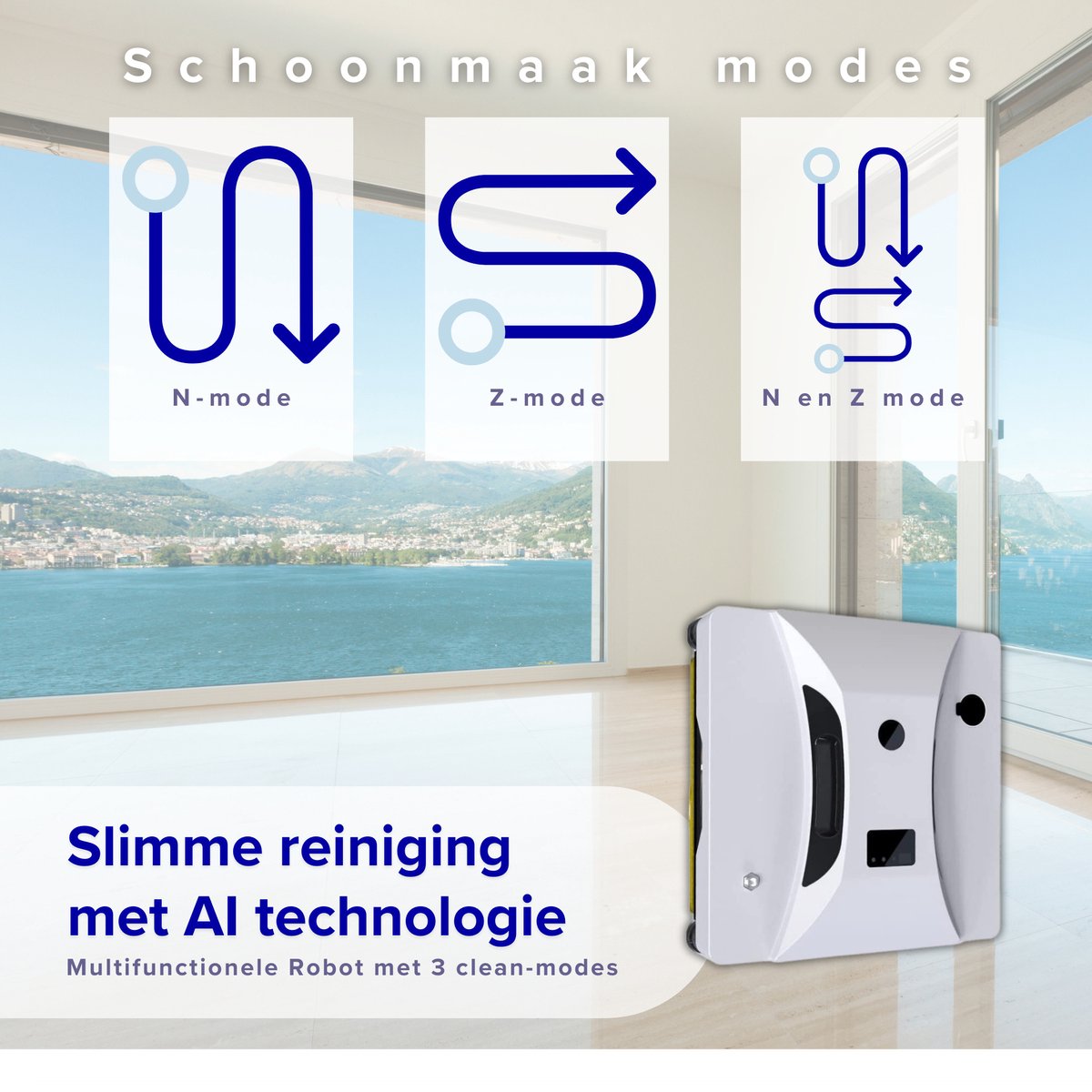 Robot Ramenwasser S1 met Afstandsbediening - Ramenwisser Hoge Zuigkracht - Wit - Intense Reiniging - Automatisch schoonmaken